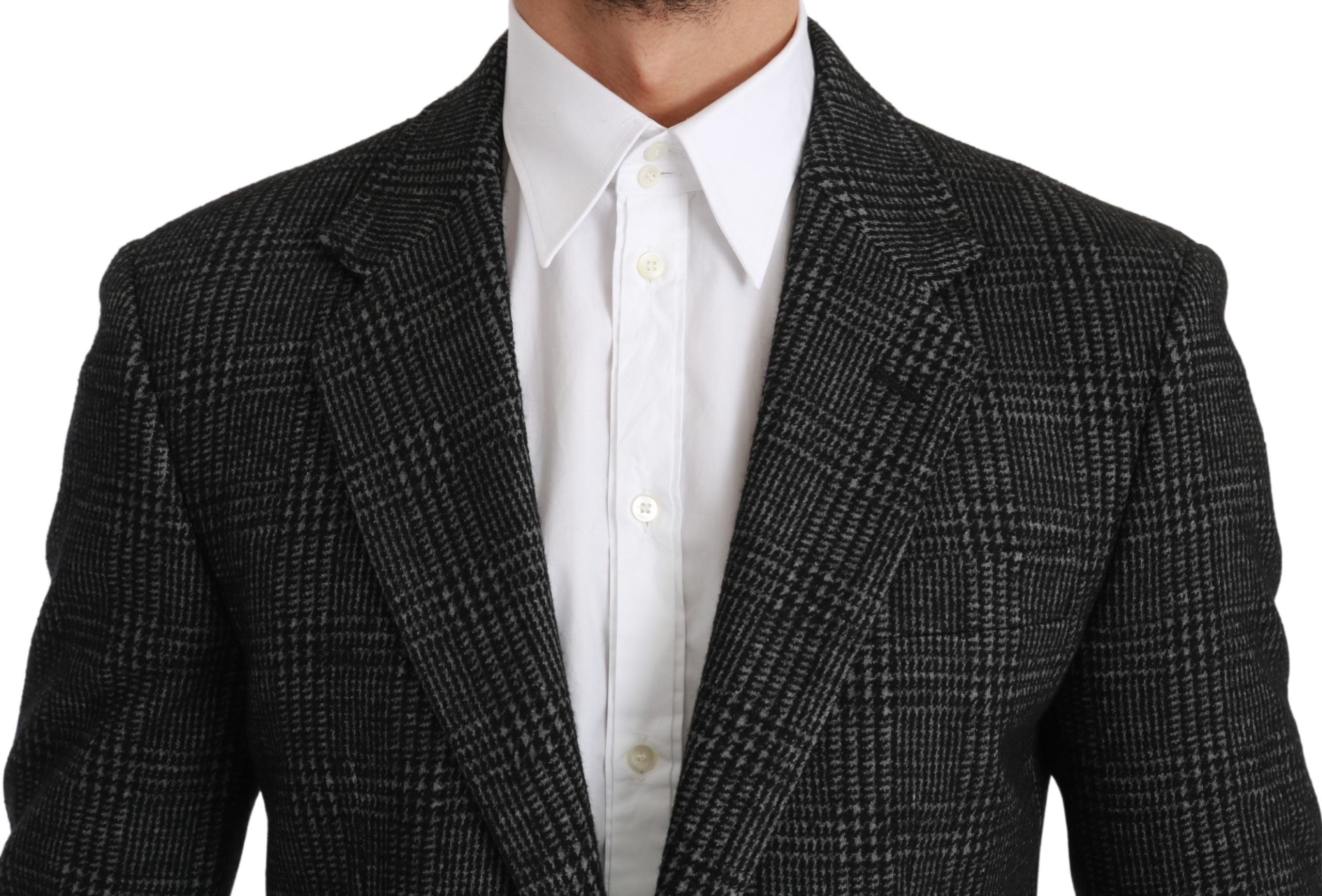 Elegant Gray Plaid Slim Fit Blazer - ventzia
