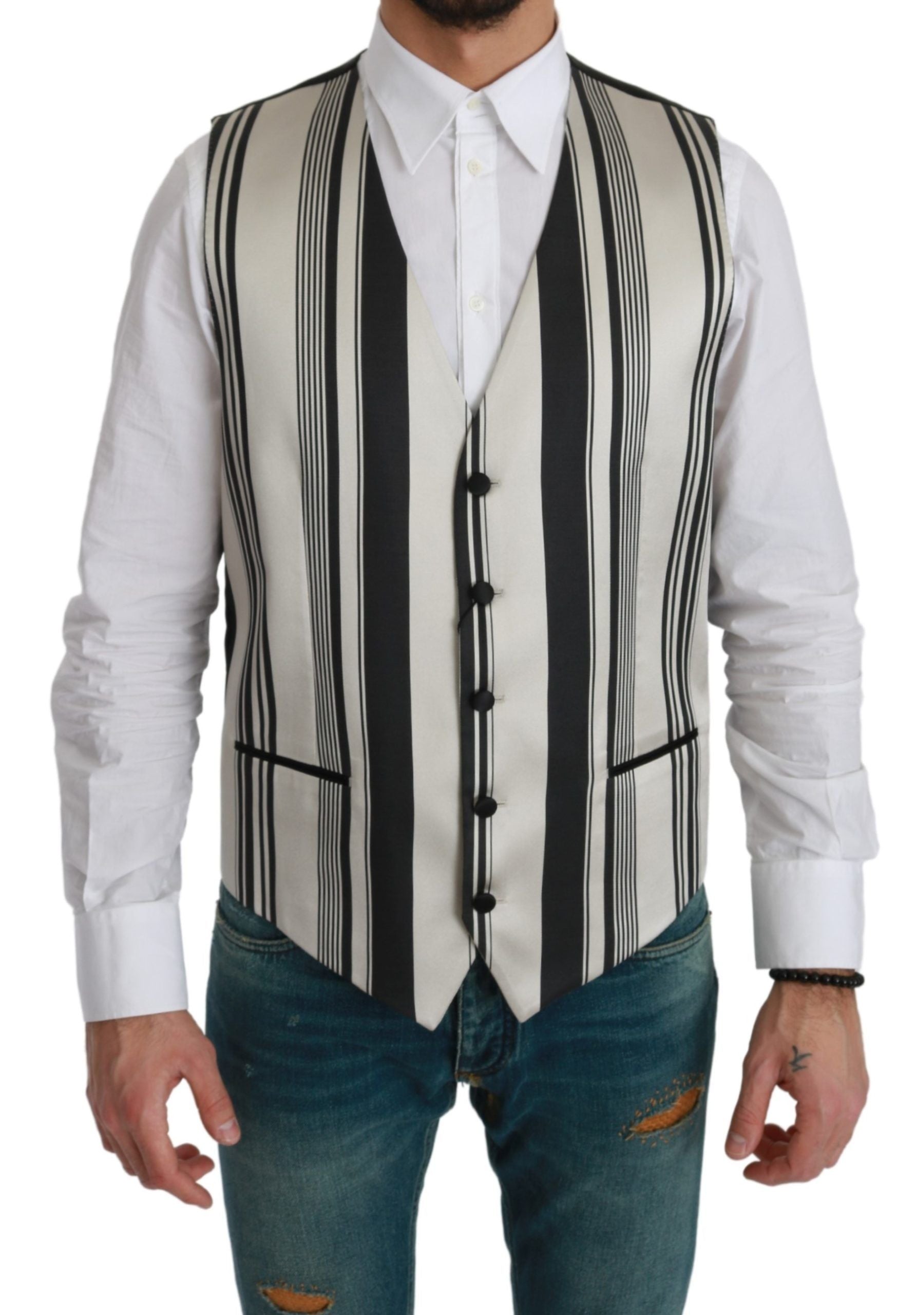 Stripe Cotton Silk Dress Vest - ventzia