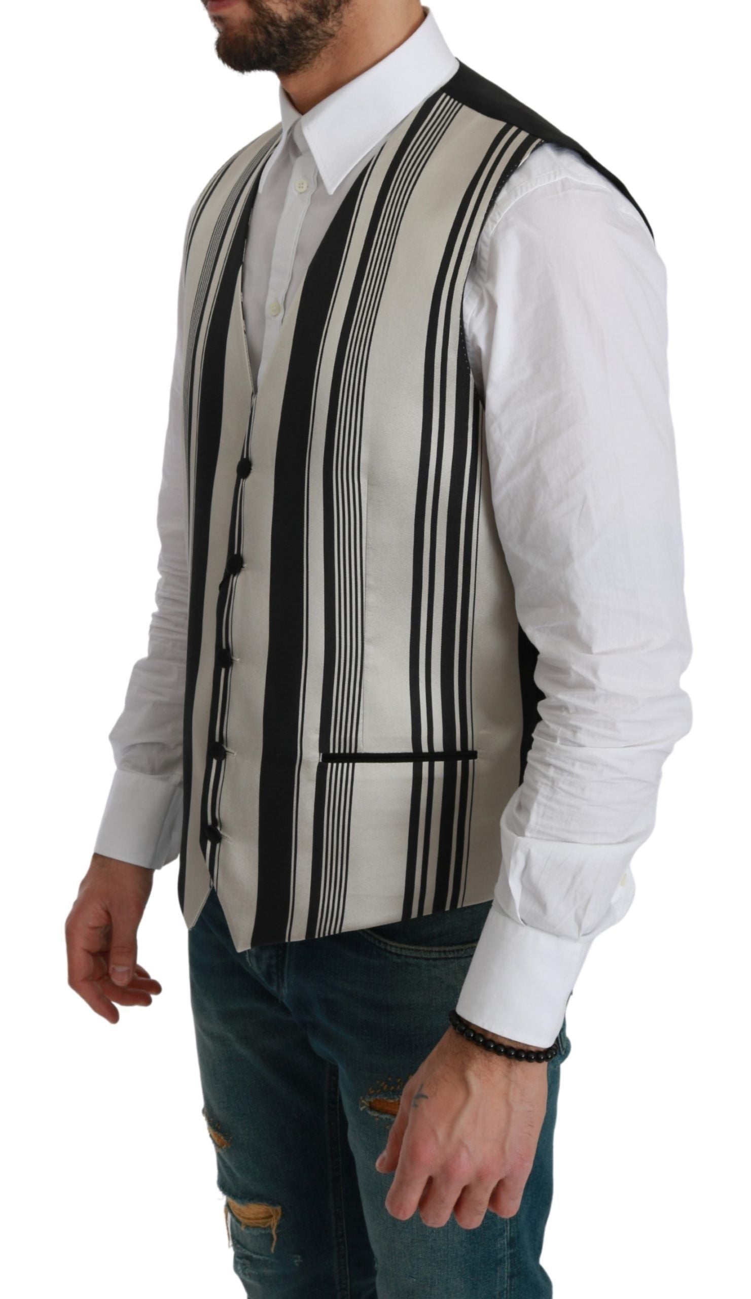 Stripe Cotton Silk Dress Vest - ventzia
