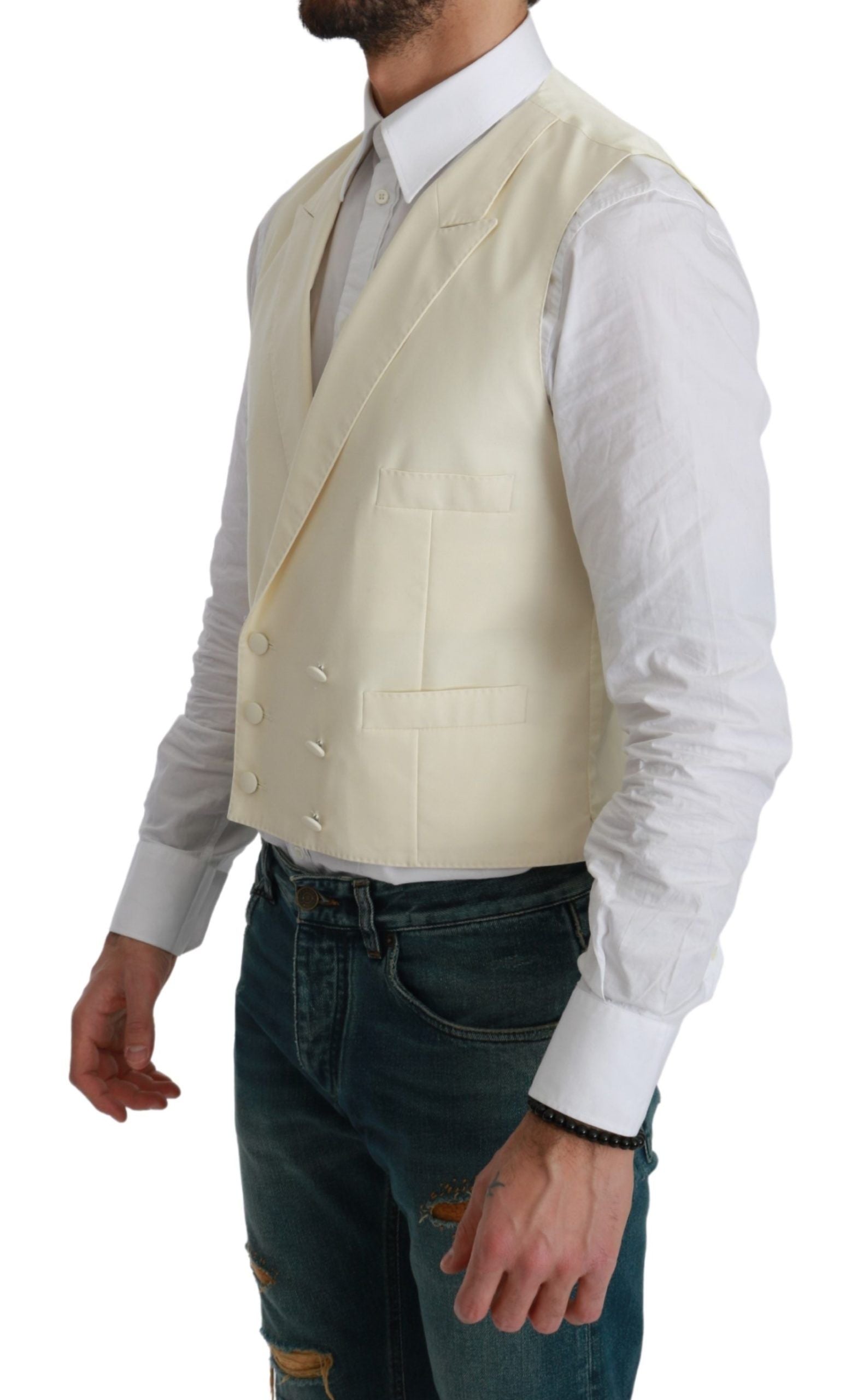 Elegant Cream Wool Dress Vest - ventzia