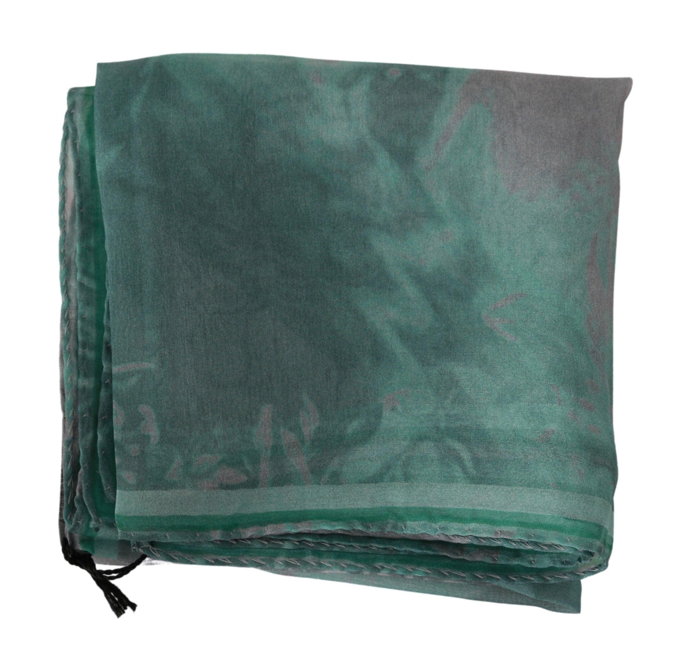 Elegant Silk Green Printed Scarf - ventzia