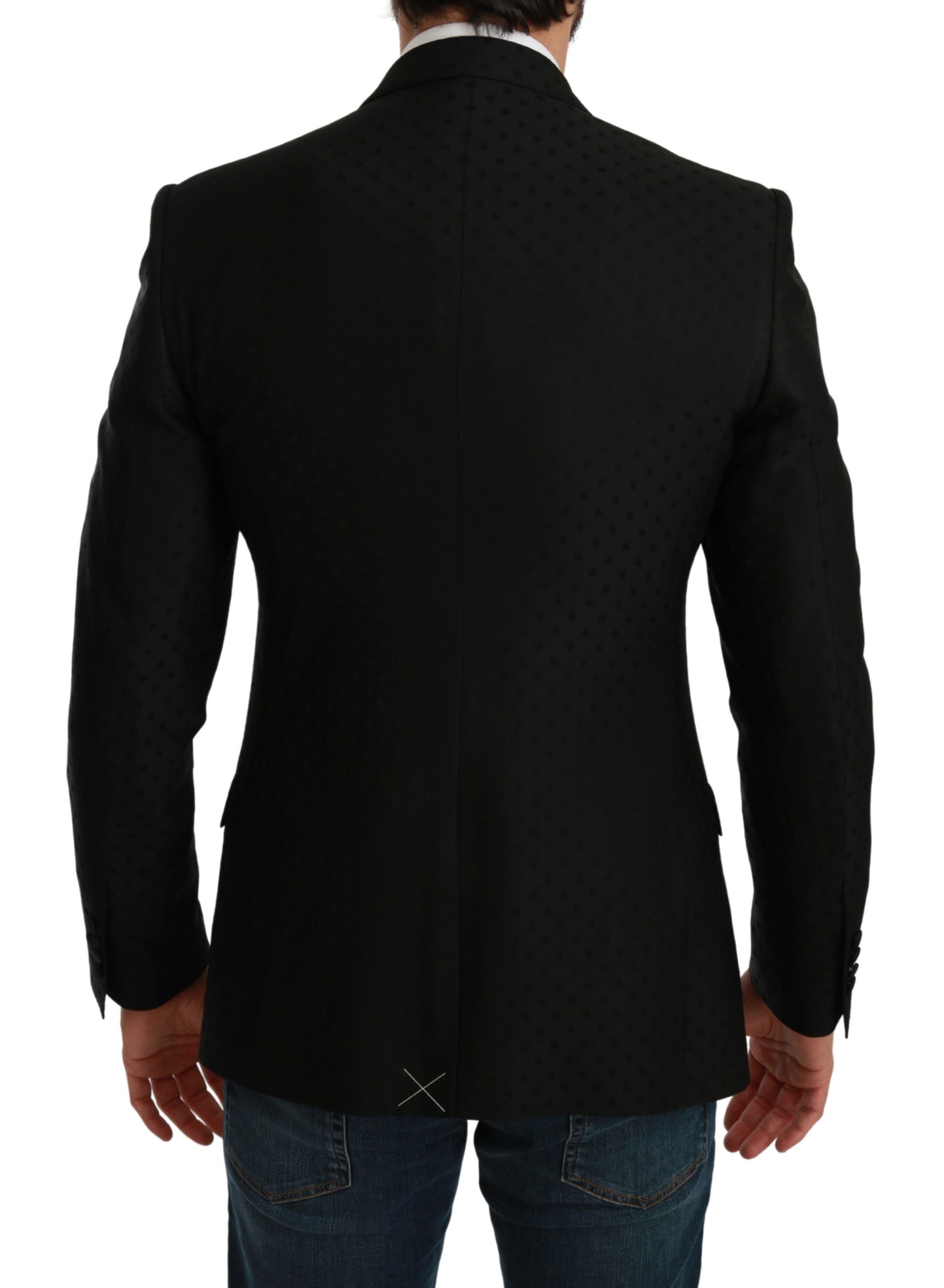 Elegant Black Polka Dotted Wool Blend Blazer - ventzia
