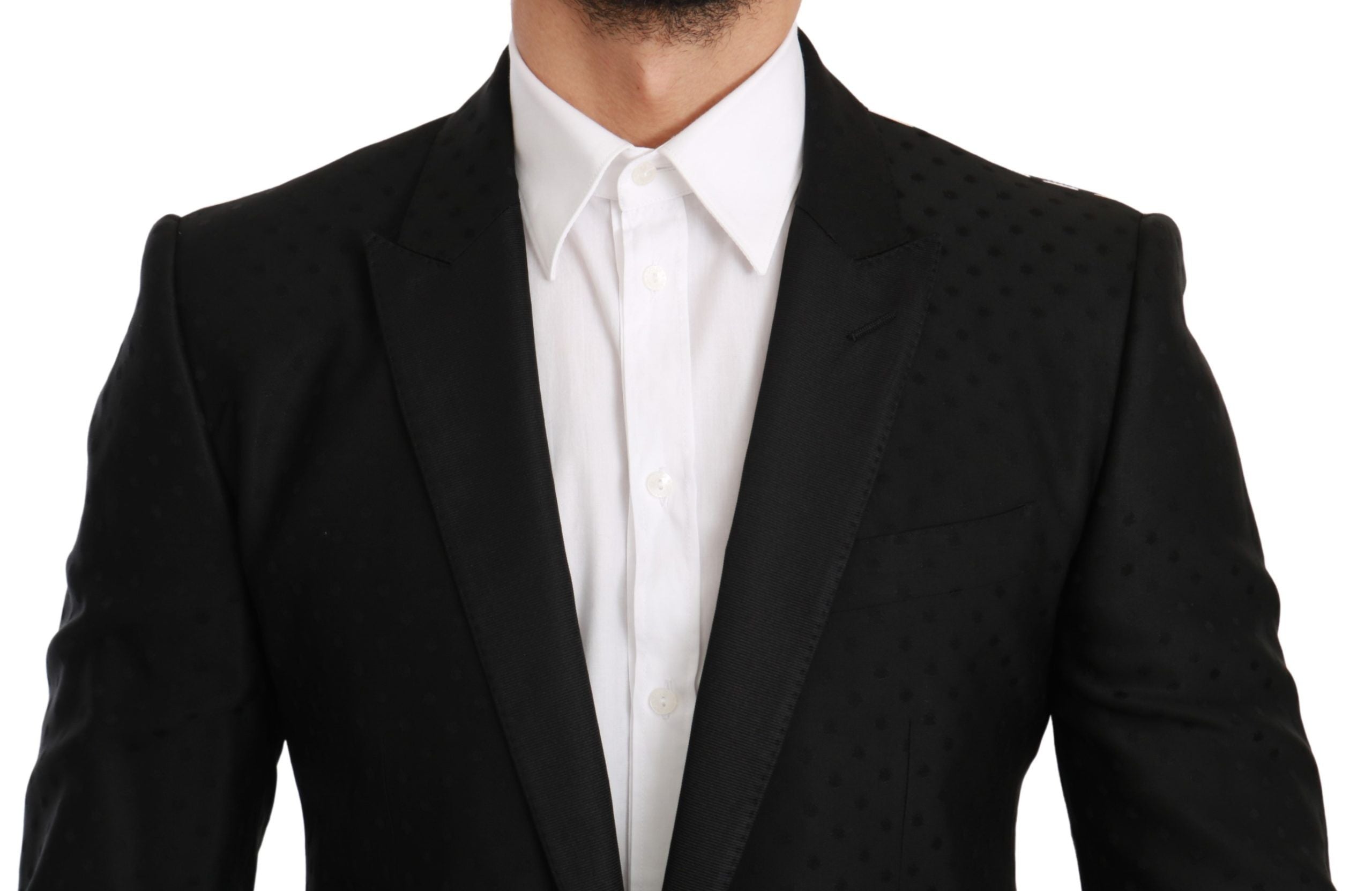 Elegant Black Polka Dotted Wool Blend Blazer - ventzia