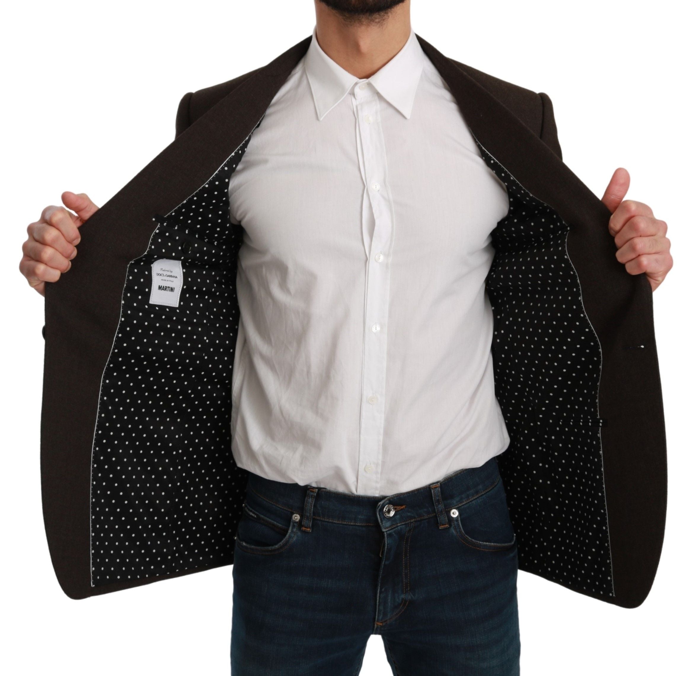Elegant Brown Virgin Wool Martini Blazer - ventzia
