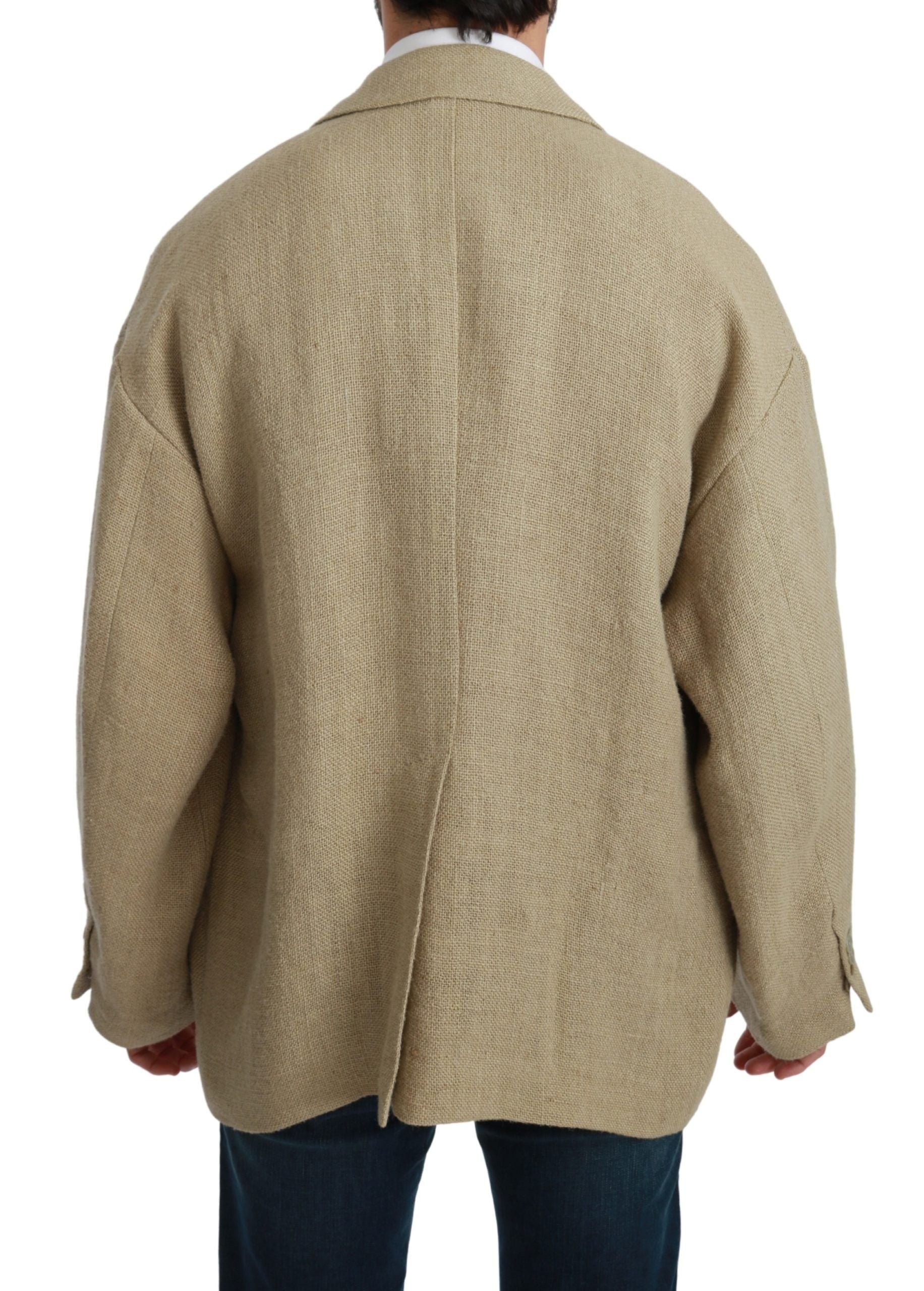 Chic Beige Jute Single-Breasted Blazer - ventzia