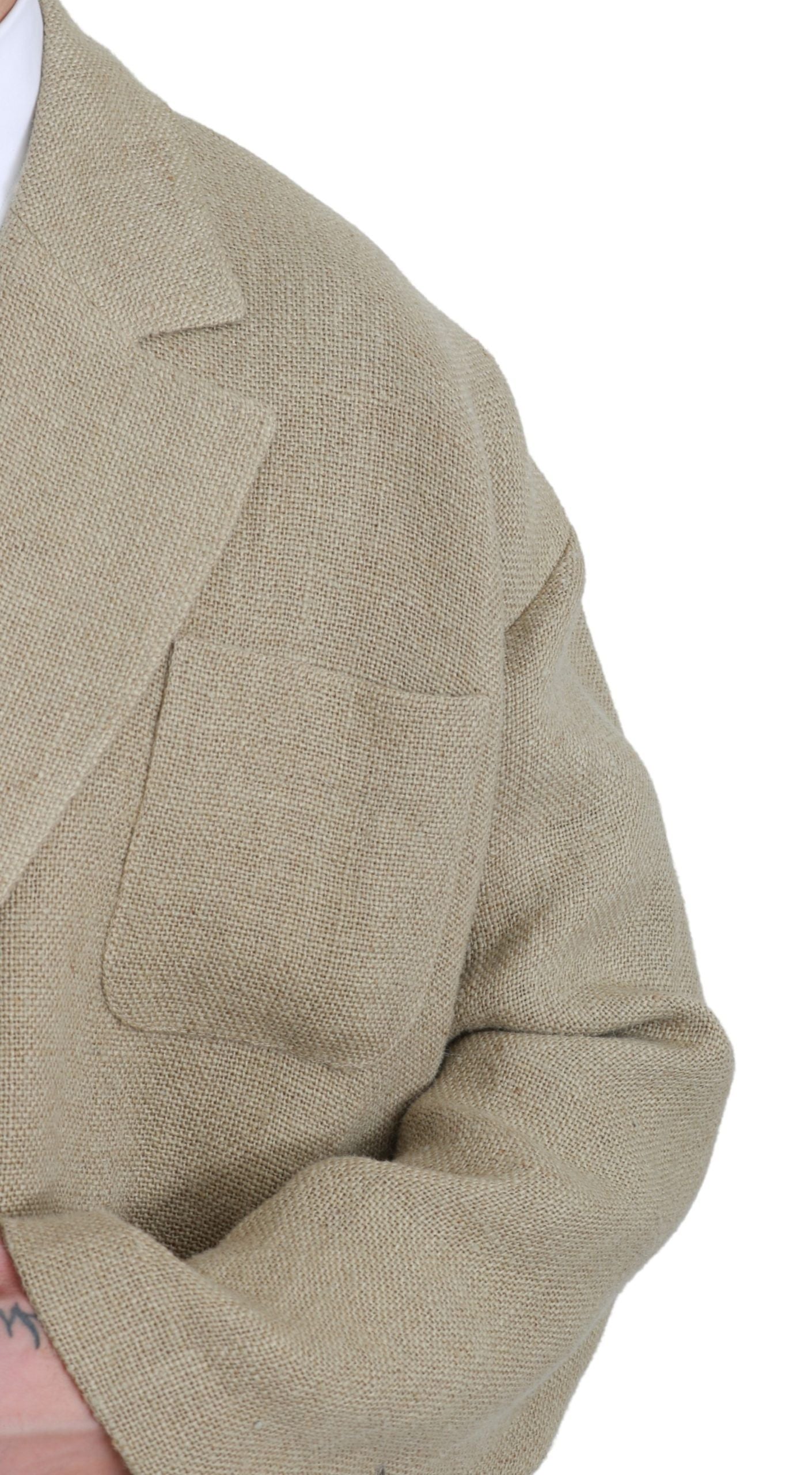 Chic Beige Jute Single-Breasted Blazer - ventzia