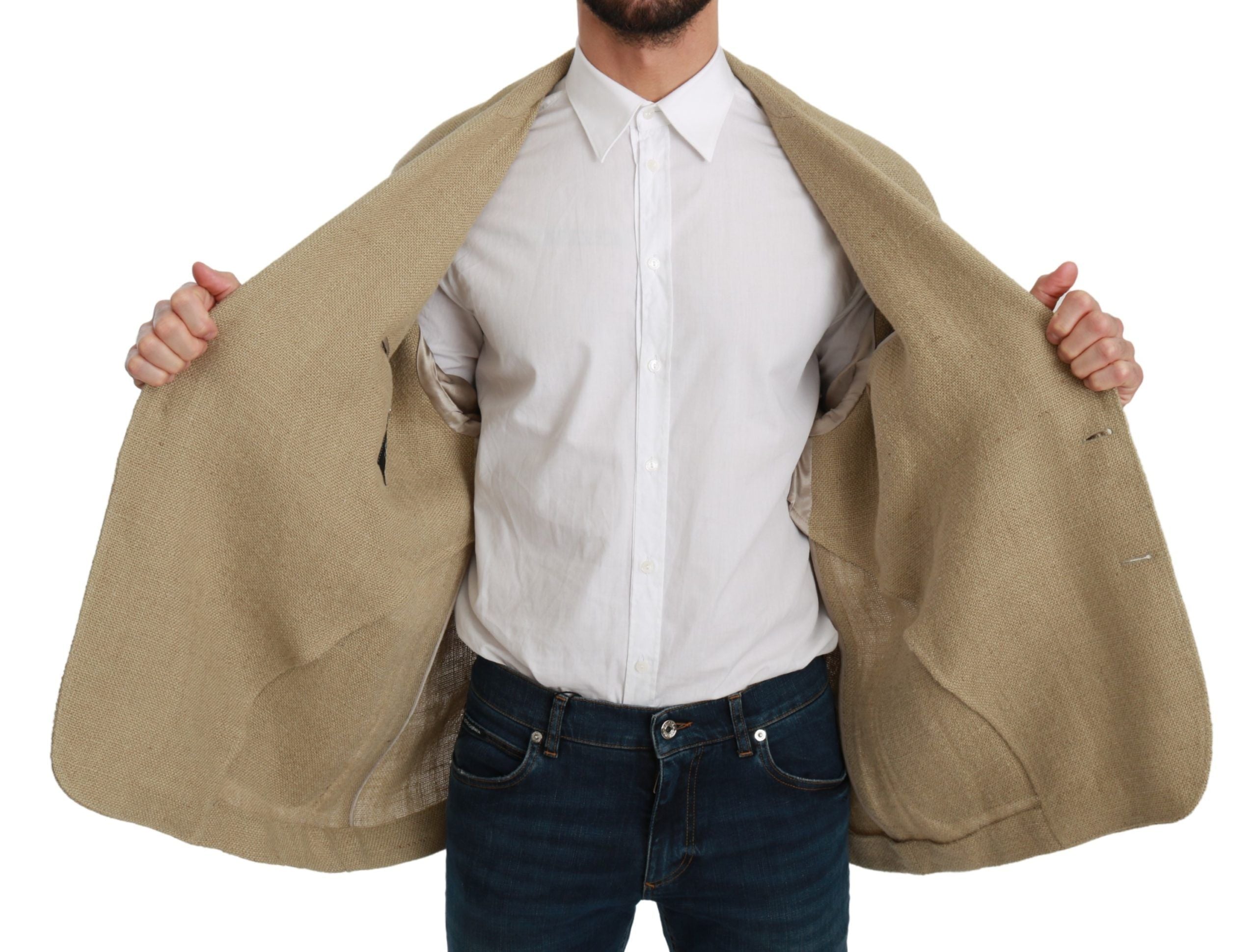 Chic Beige Jute Single-Breasted Blazer - ventzia