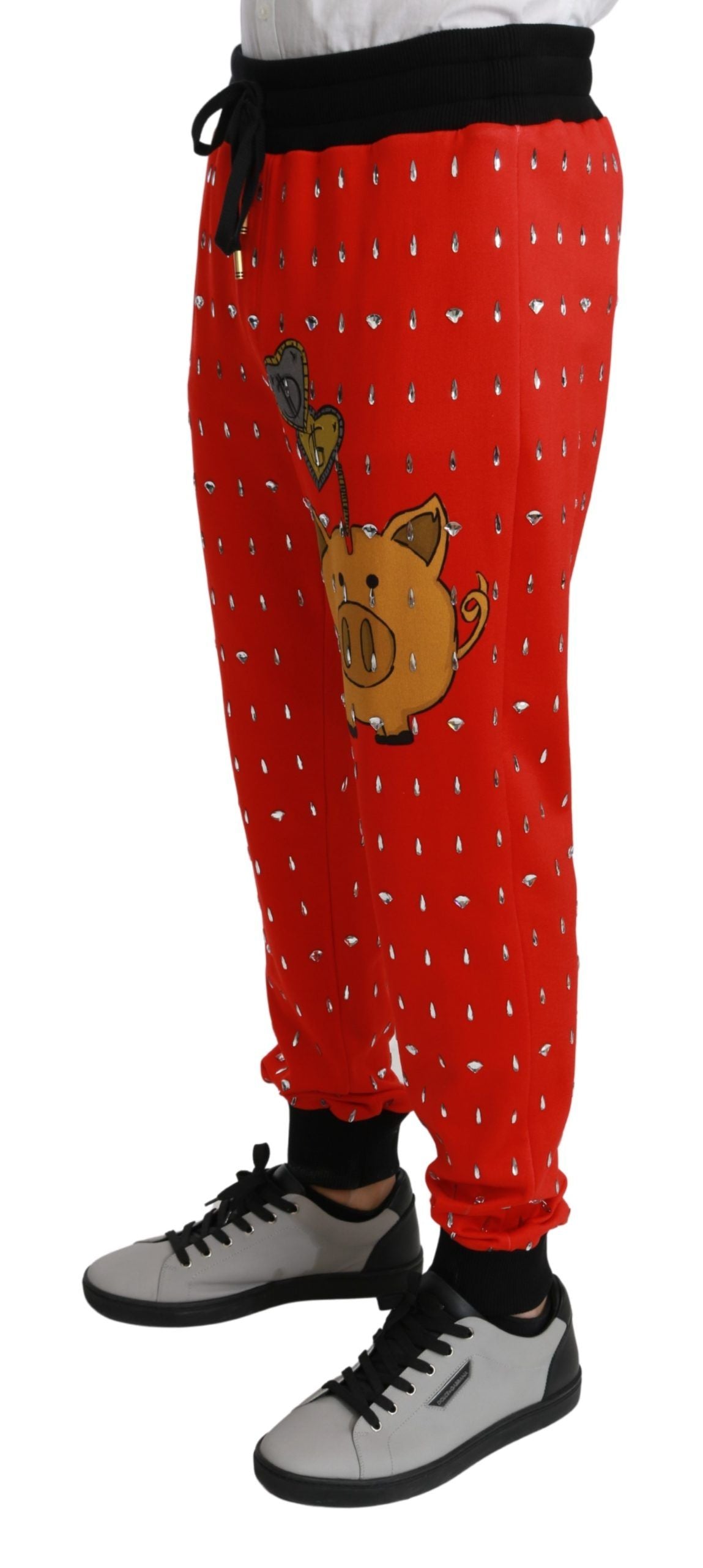 Chic Red Piggy Bank Print Sweatpants - ventzia