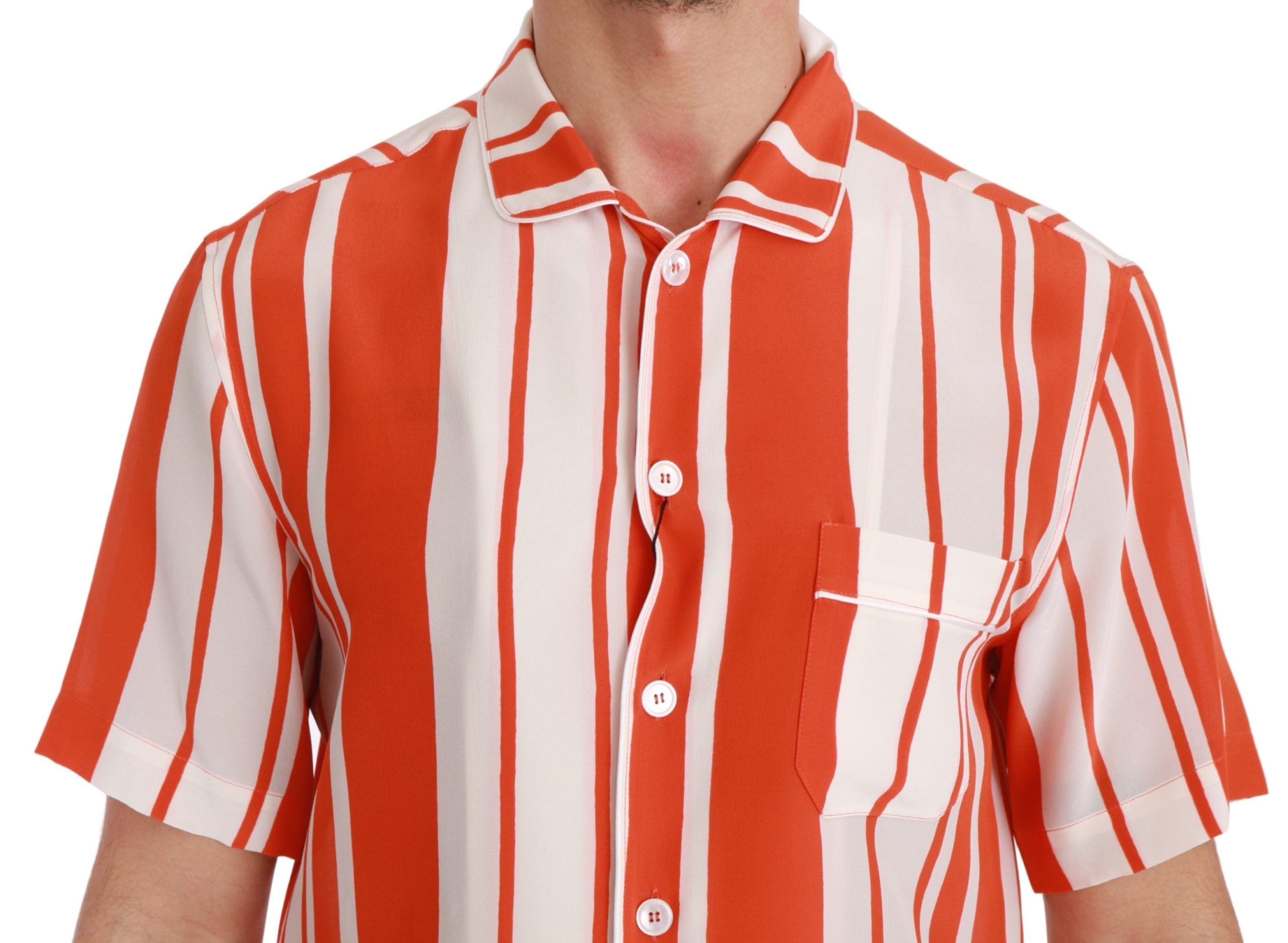 Elegant Striped Silk Shirt - White & Orange - ventzia