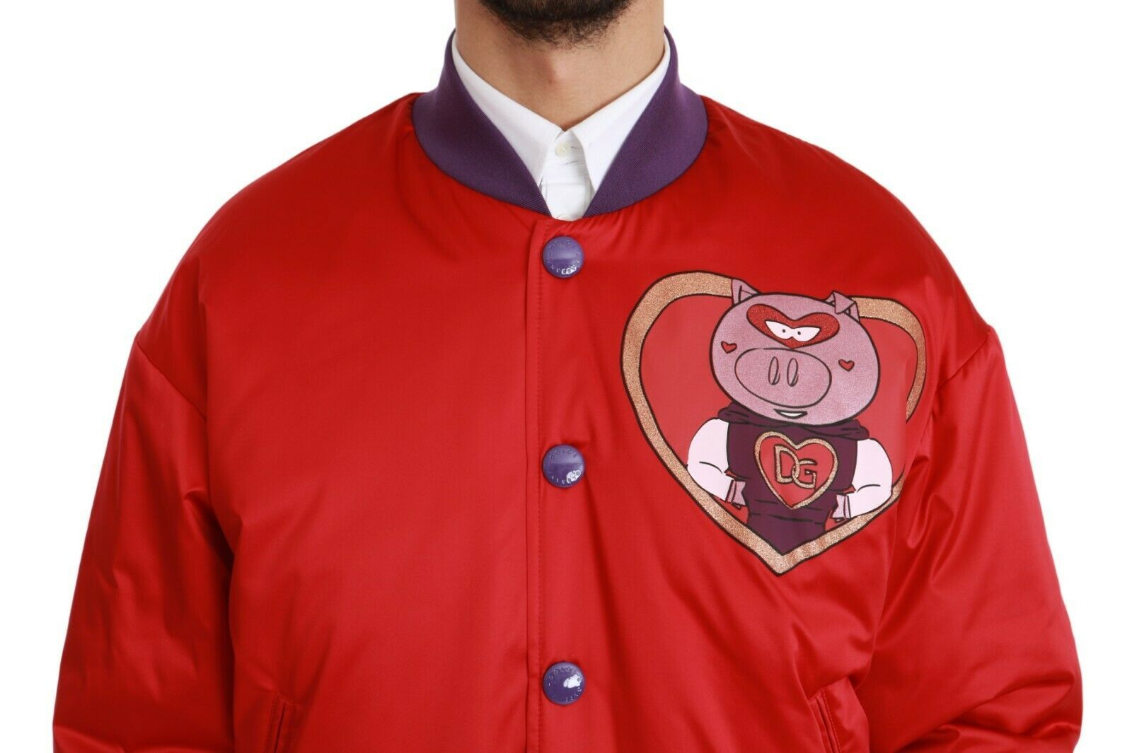 Vibrant Red Bomber Jacket with Multicolor Motif - ventzia