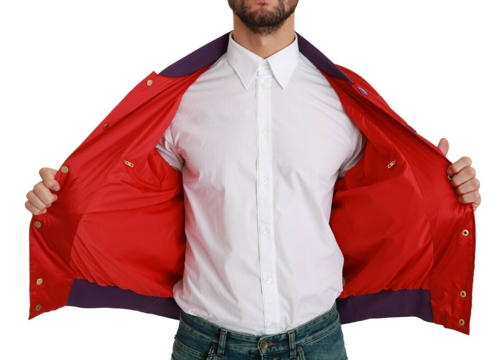 Vibrant Red Bomber Jacket with Multicolor Motif - ventzia