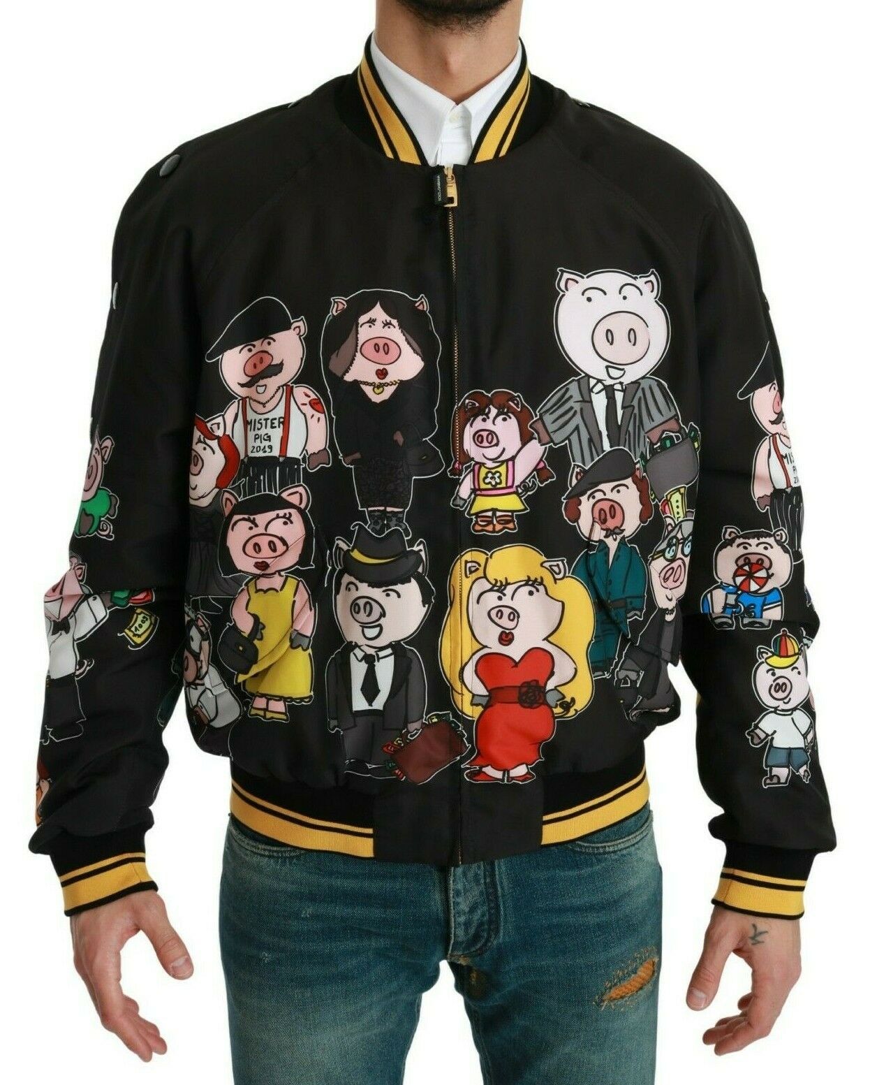 Multicolor Motive Bomber Style Jacket - ventzia