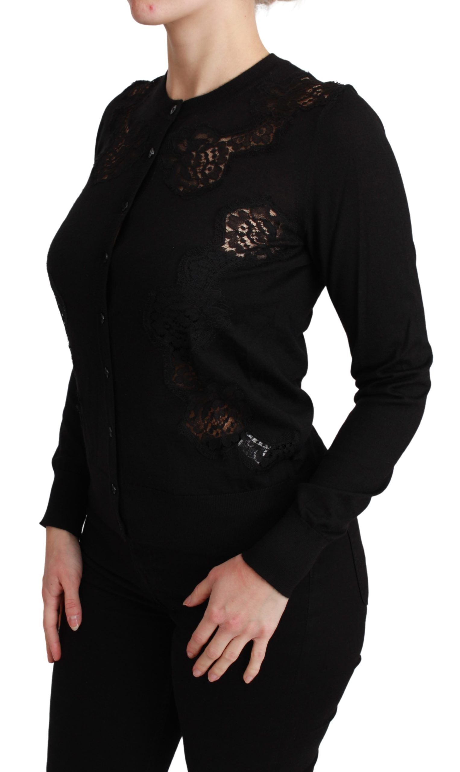 Elegant Cashmere Silk Blend Lace Cardigan - ventzia