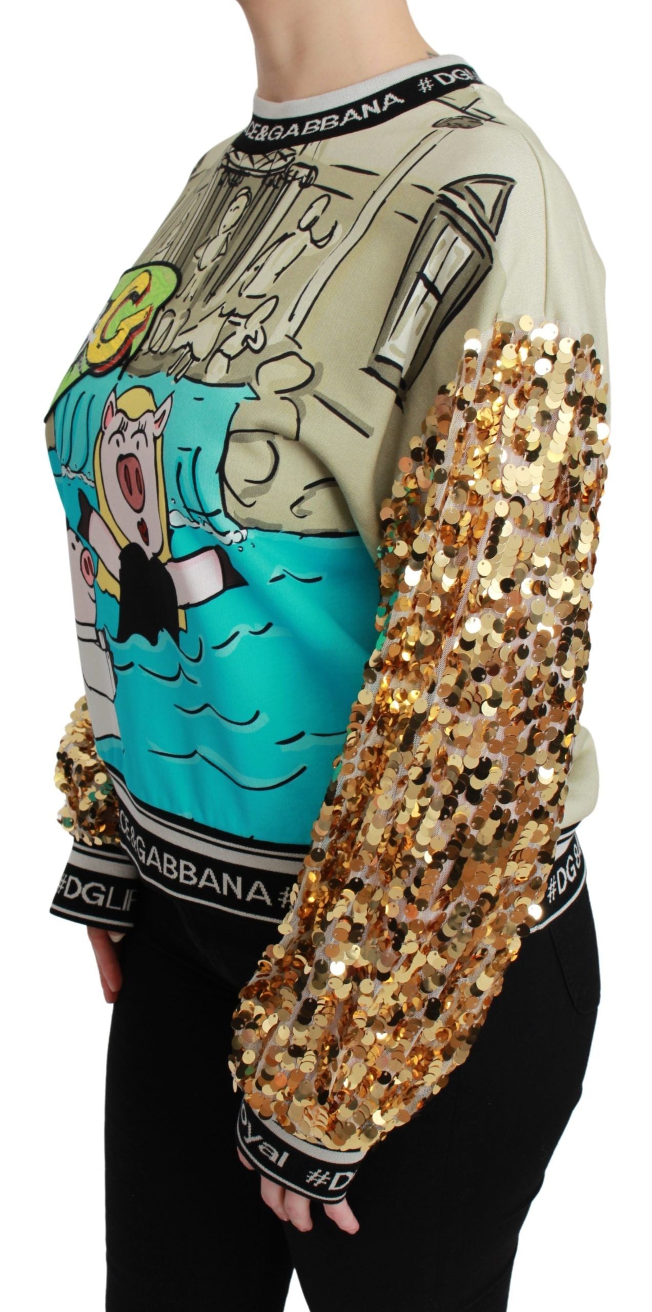 Chic Multicolor Motive Sequined Sweater - ventzia