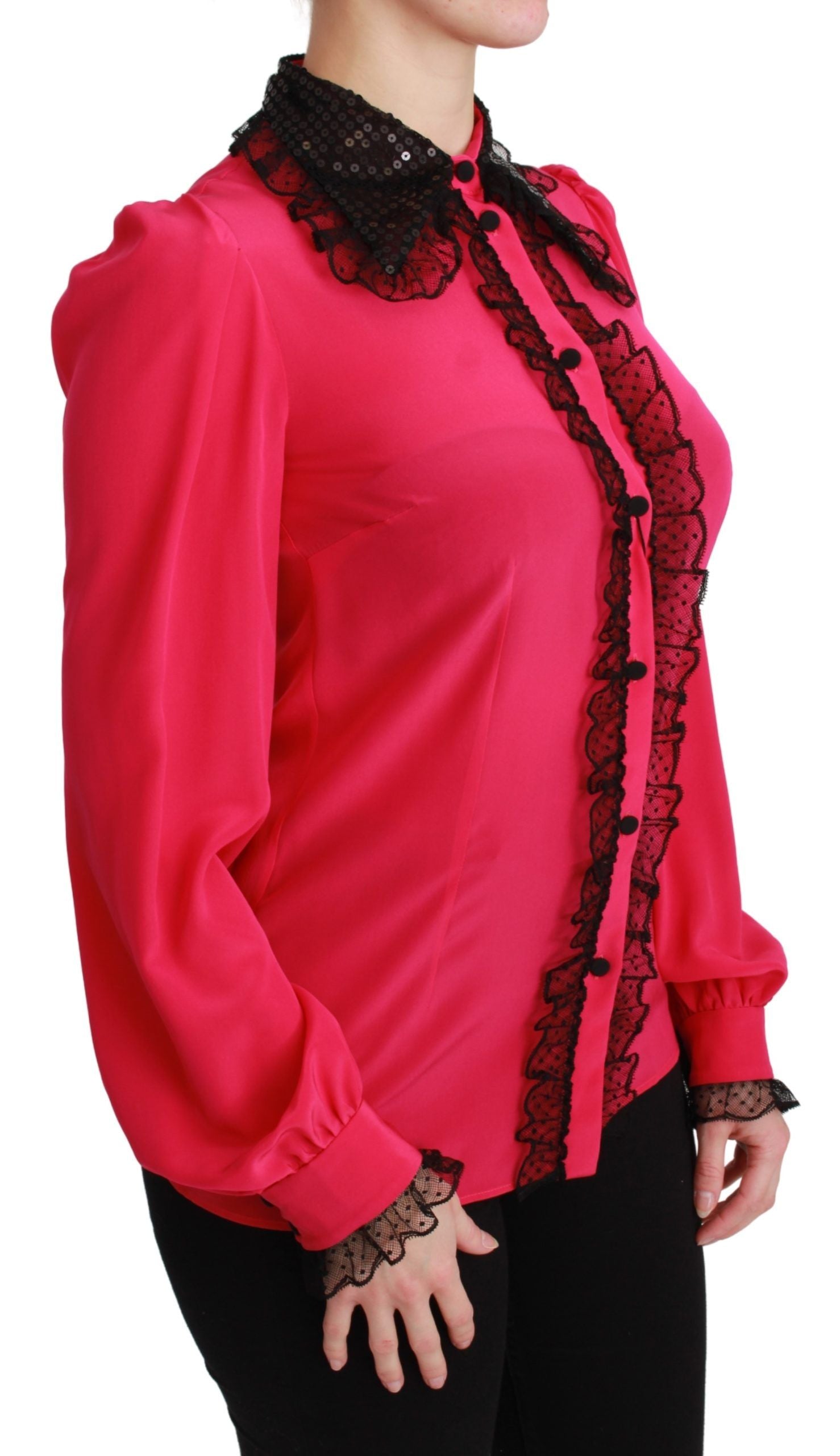 Silk Blend Lace Detail Blouse in Pink - ventzia
