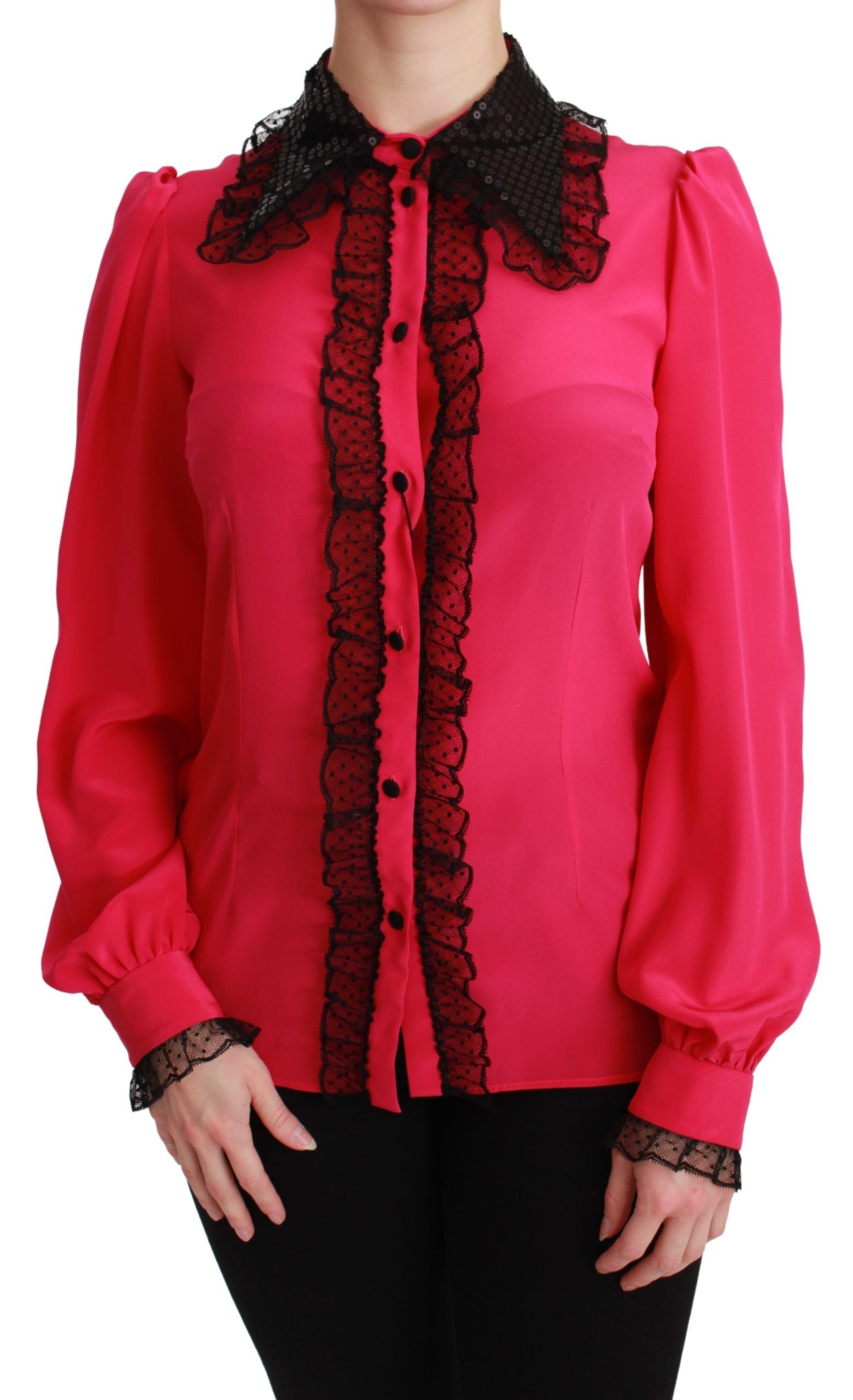 Silk Blend Lace Detail Blouse in Pink - ventzia