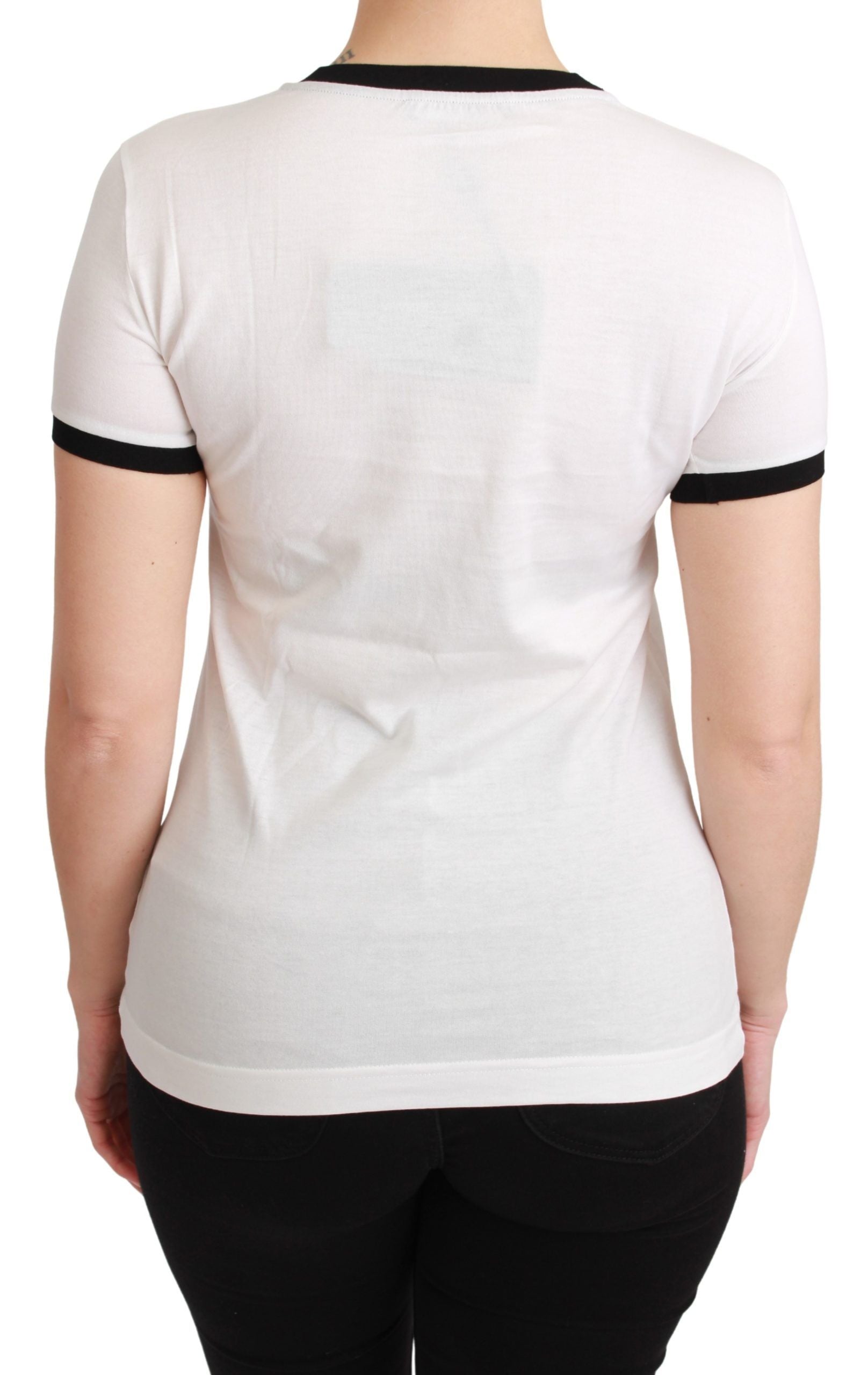 Elegant White Cotton Crewneck Tee with Motive - ventzia