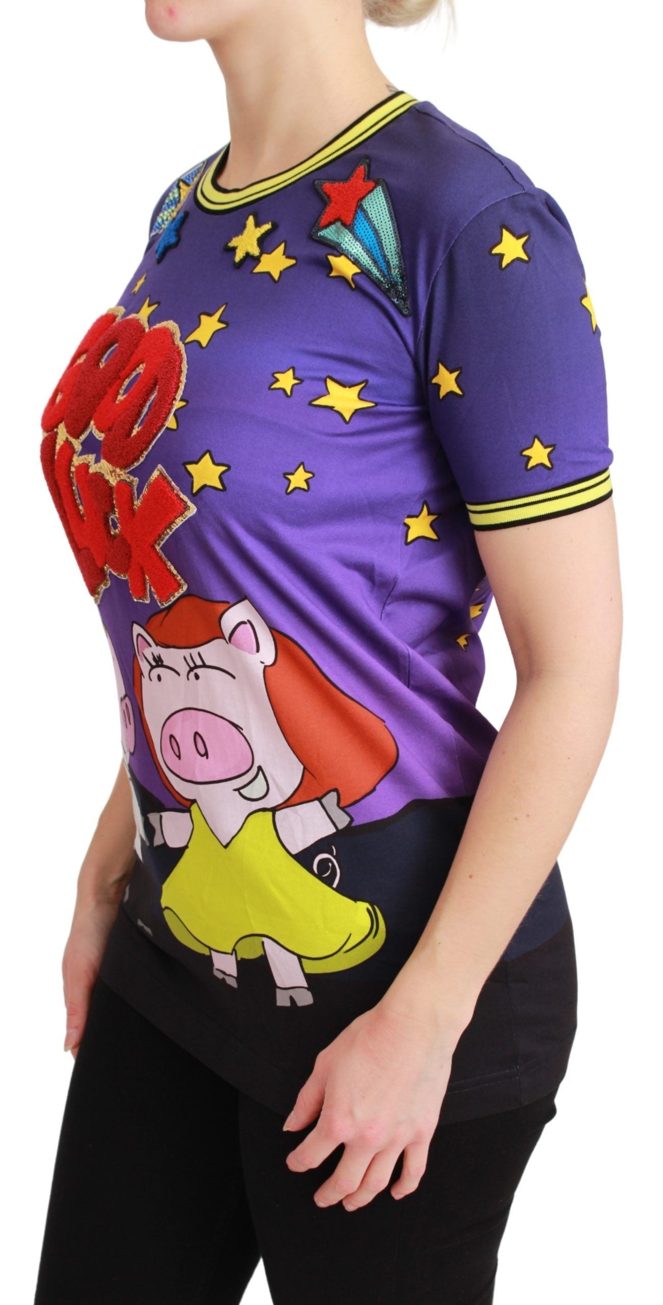 Elegant Crewneck Motive Tee in Purple - ventzia