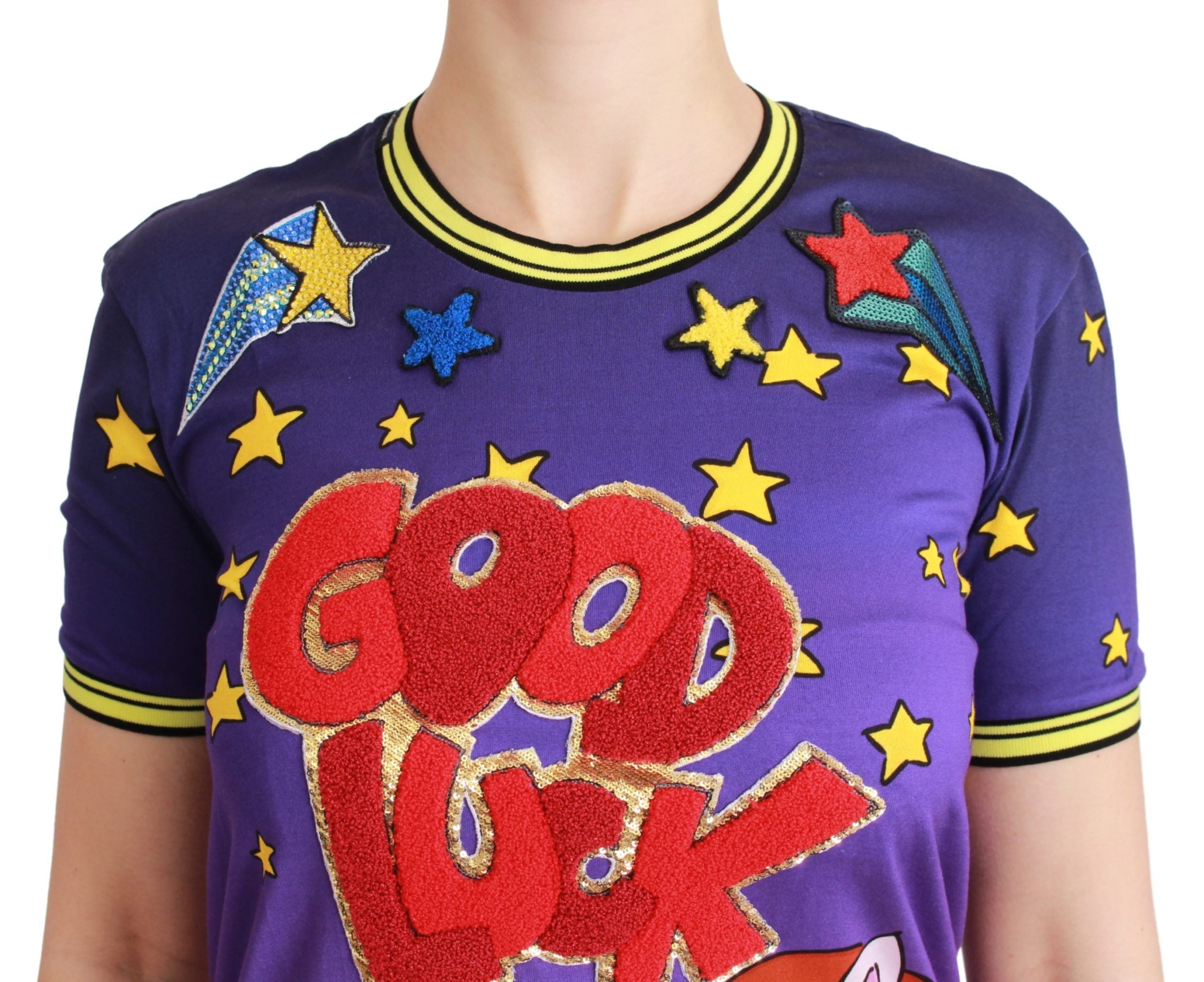 Elegant Crewneck Motive Tee in Purple - ventzia