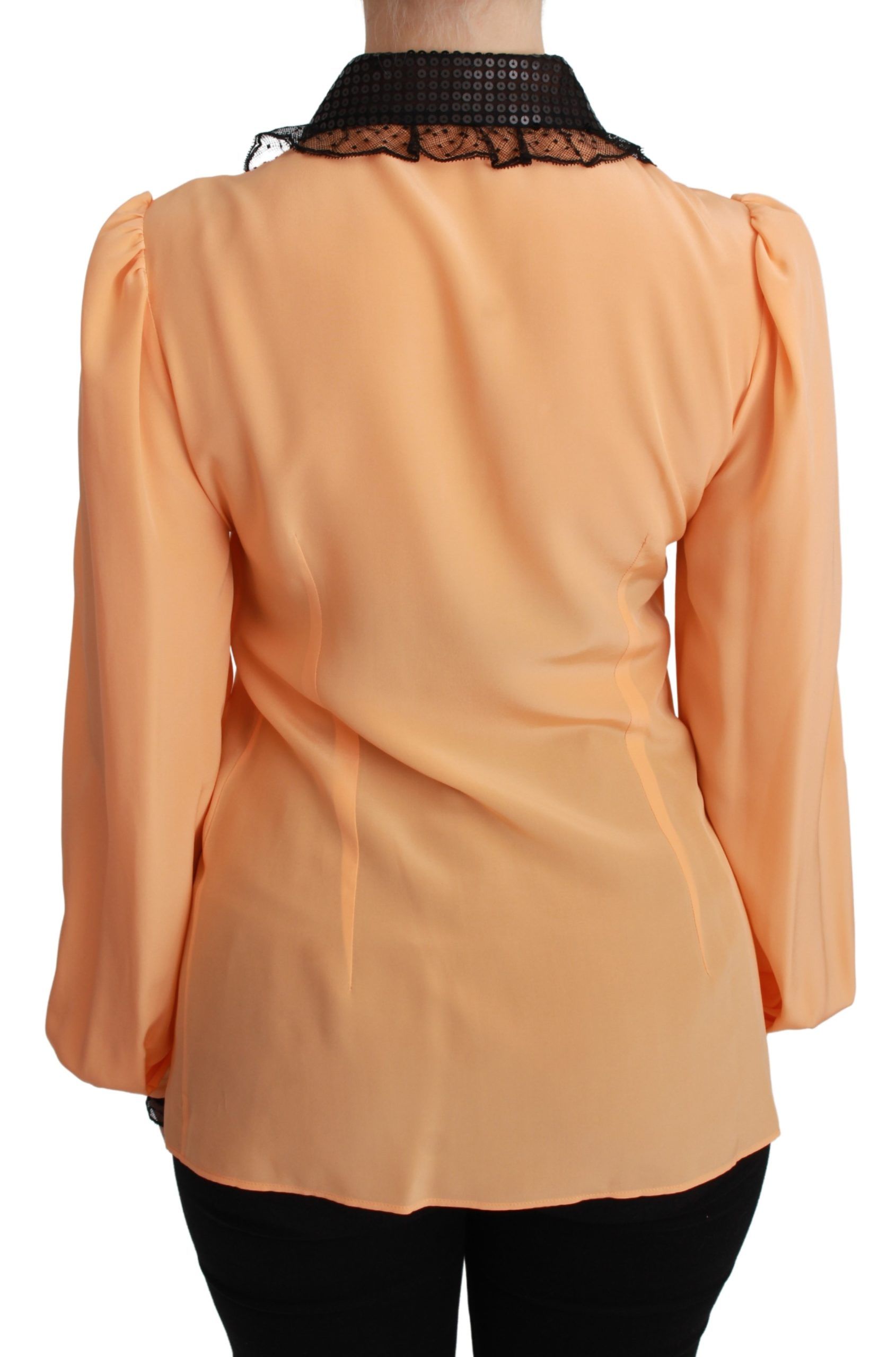 Silk Blend Yellow Blouse with Sequined Collar - ventzia
