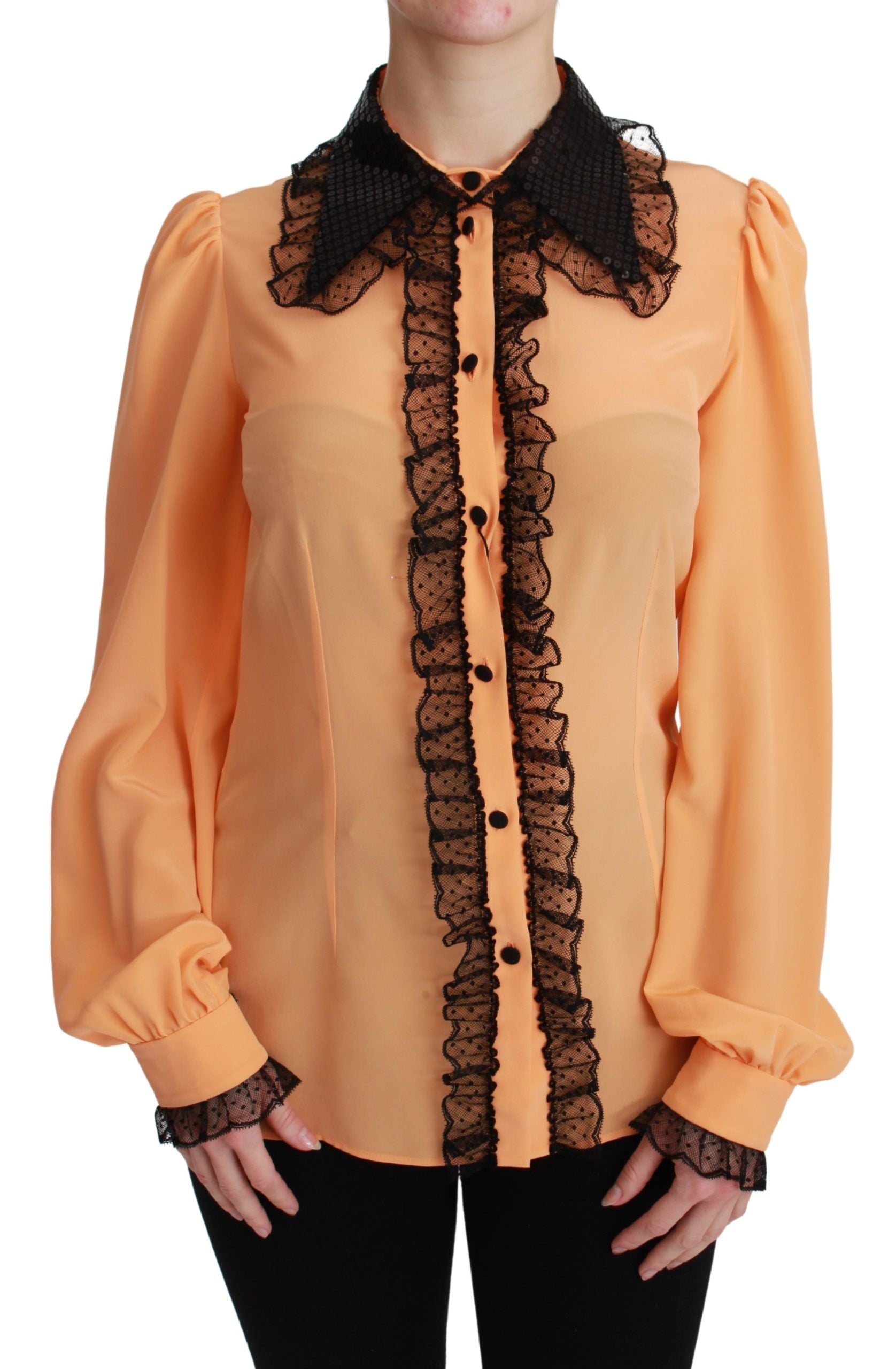 Silk Blend Yellow Blouse with Sequined Collar - ventzia