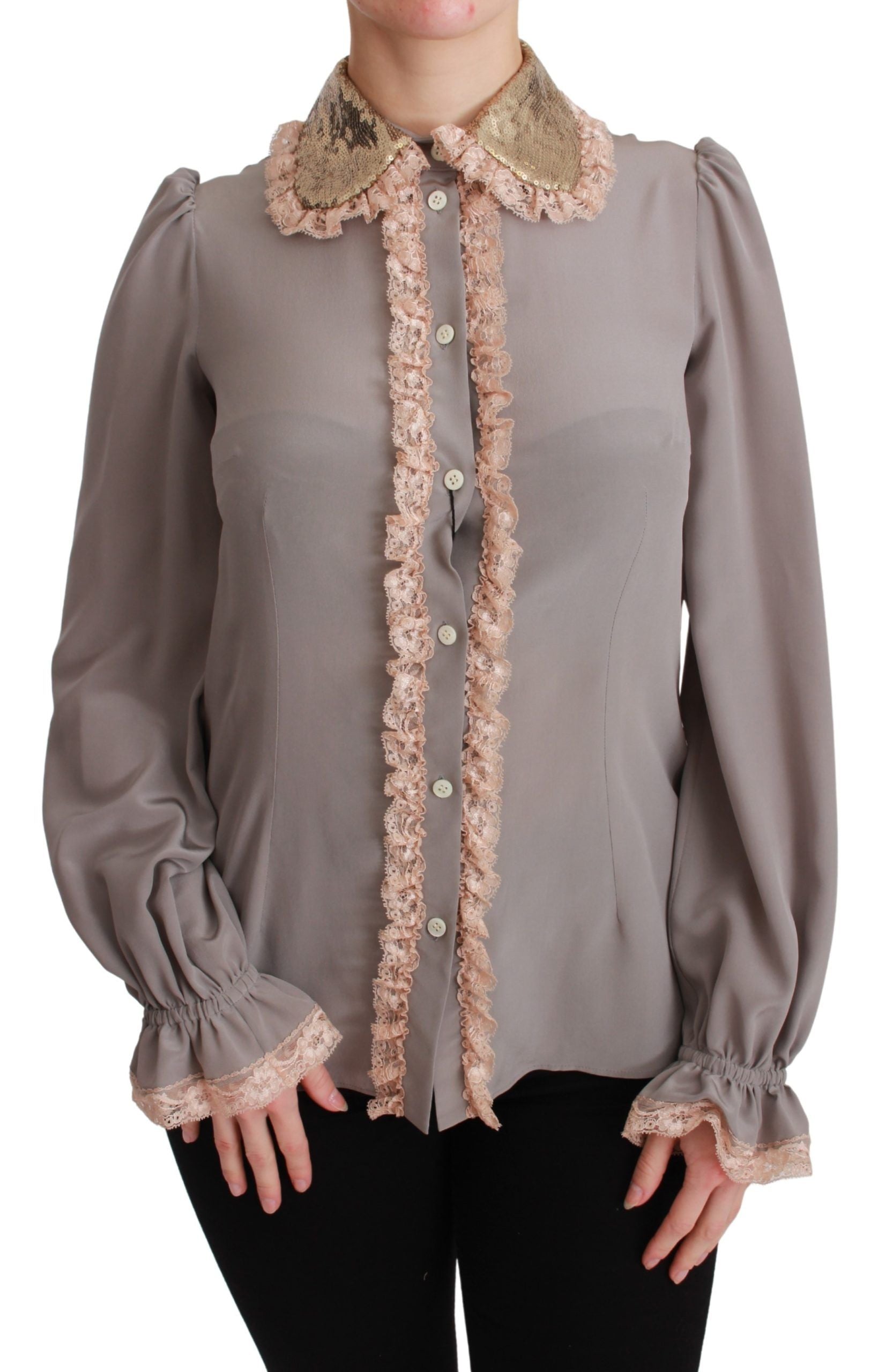 Elegant Silk Blend Sequin Collar Shirt - ventzia
