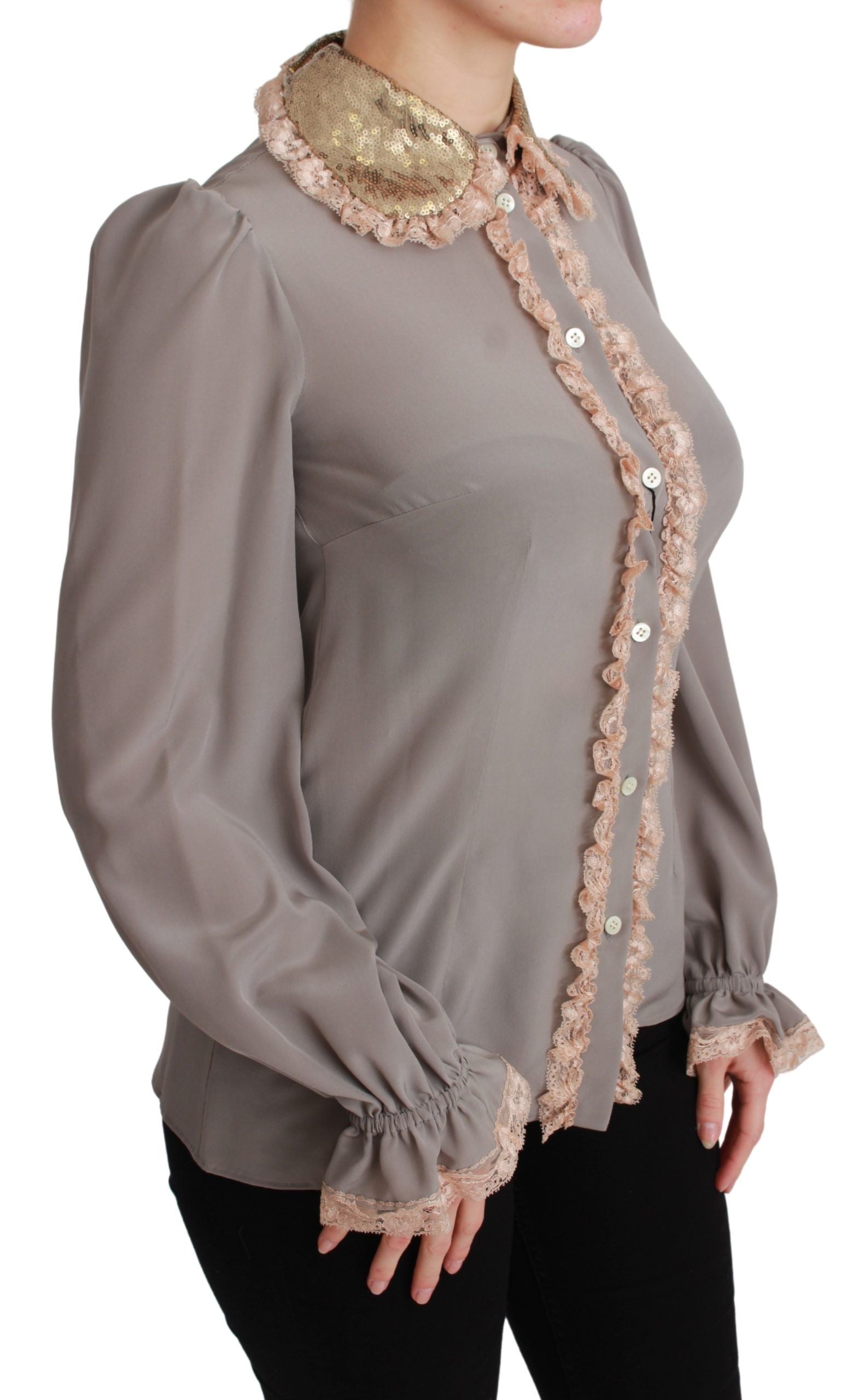 Elegant Silk Blend Sequin Collar Shirt - ventzia