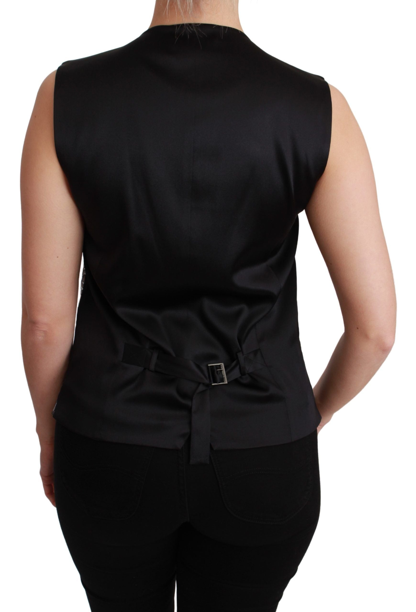 Elegant Silver Sleeveless Brocade Vest - ventzia