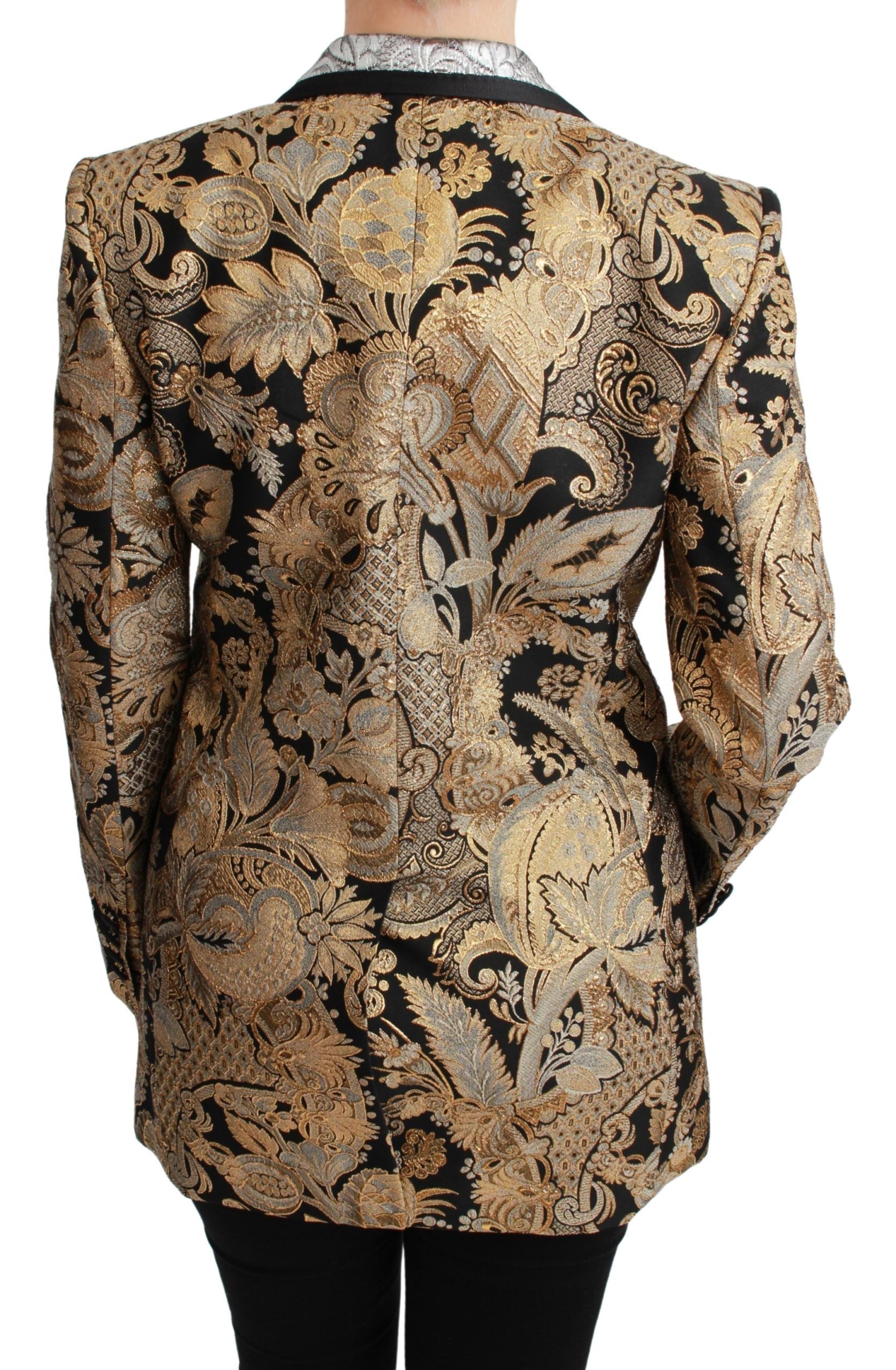 Elegant Gold Floral Jacquard Blazer - ventzia