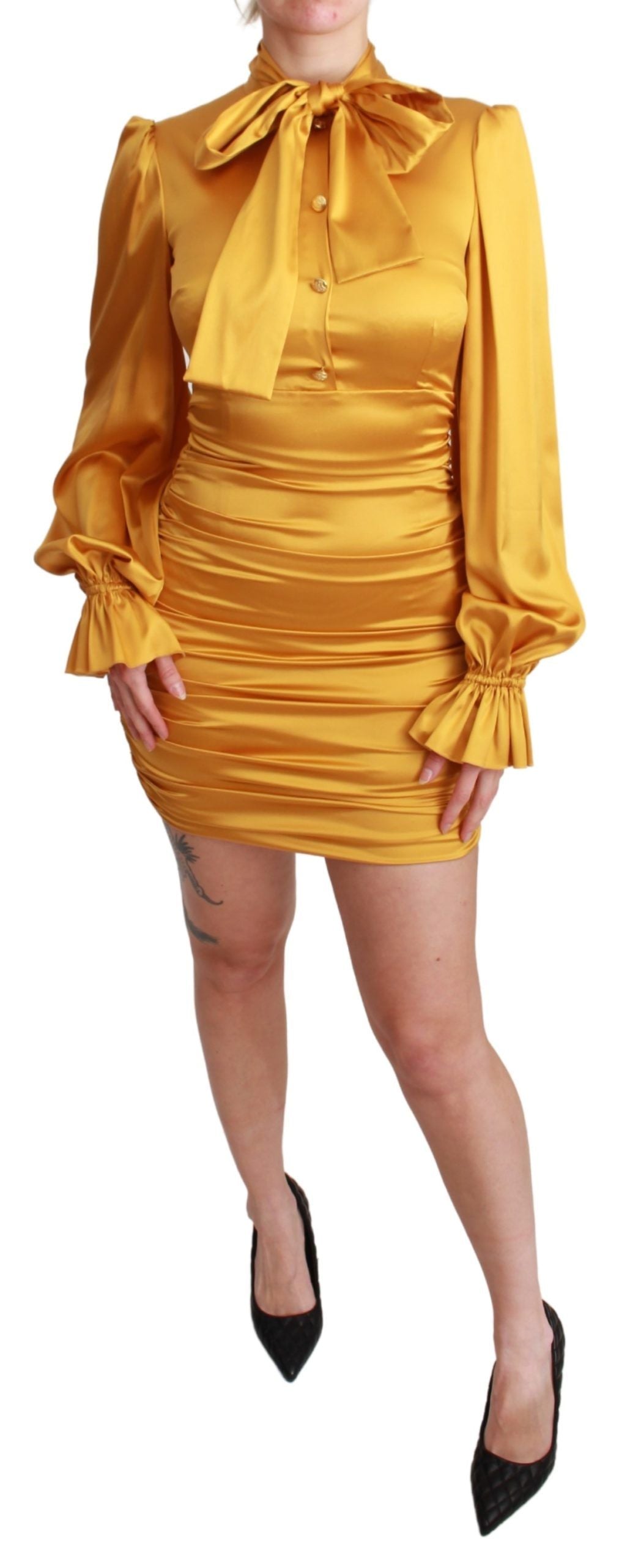 Radiant Yellow Silk Bodycon Mini Dress - ventzia