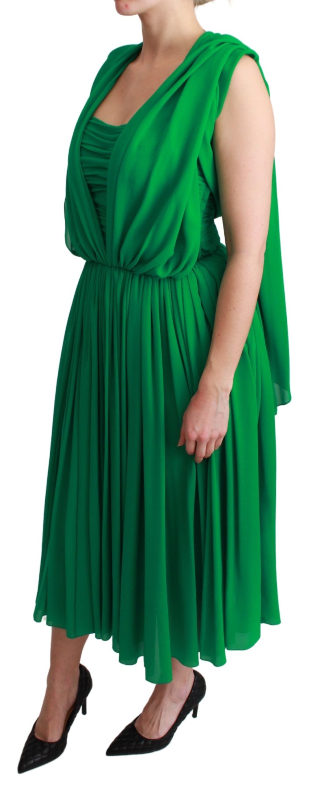 Elegant Sleeveless Pleated Silk Maxi Dress - ventzia