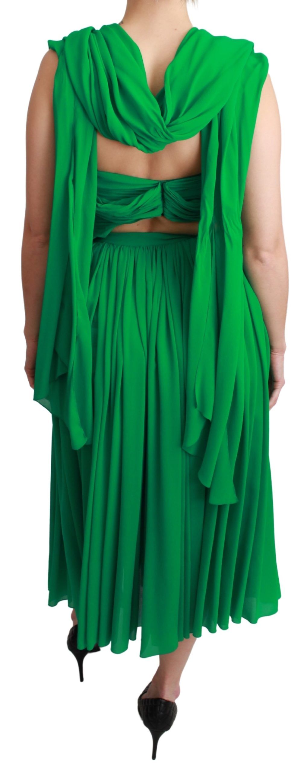 Elegant Sleeveless Pleated Silk Maxi Dress - ventzia