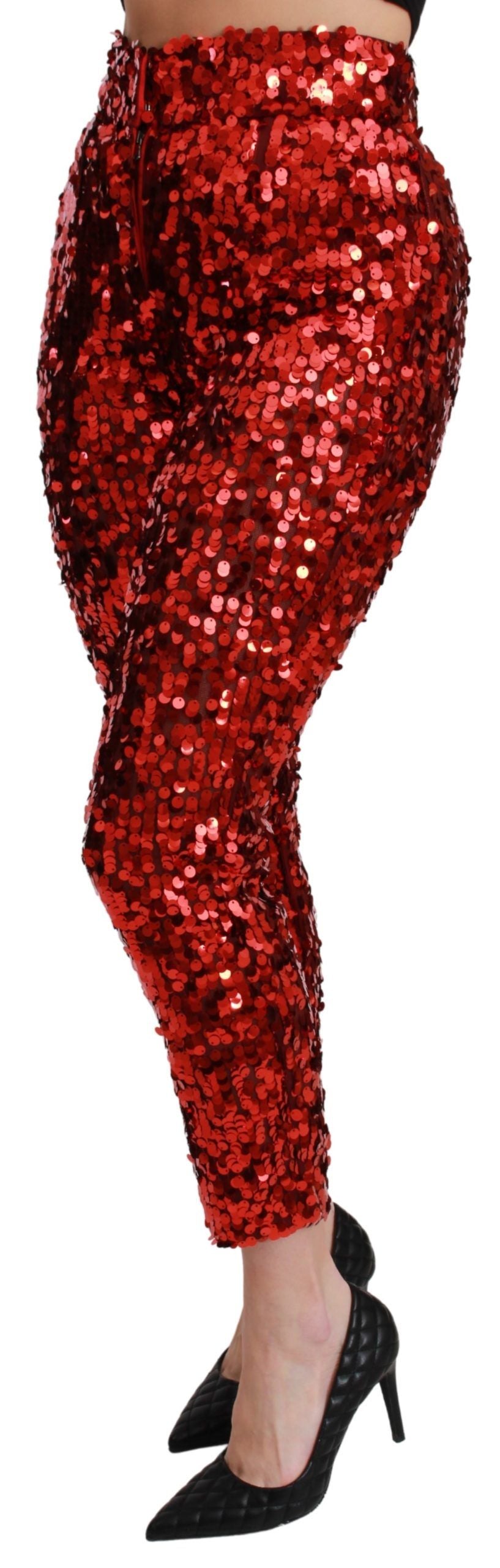 Elegant High-Waist Cropped Red Trousers - ventzia