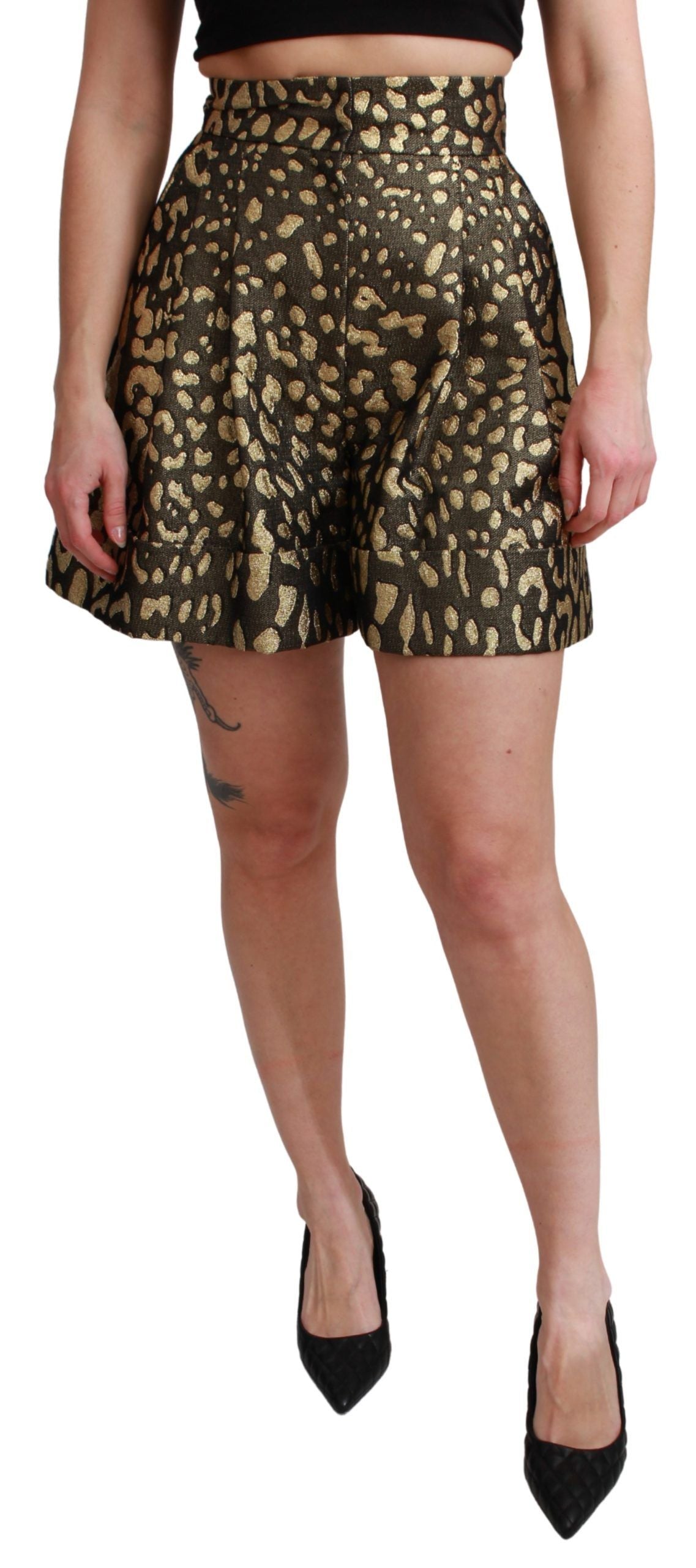 High Waist Black & Gold Luxe Shorts - ventzia