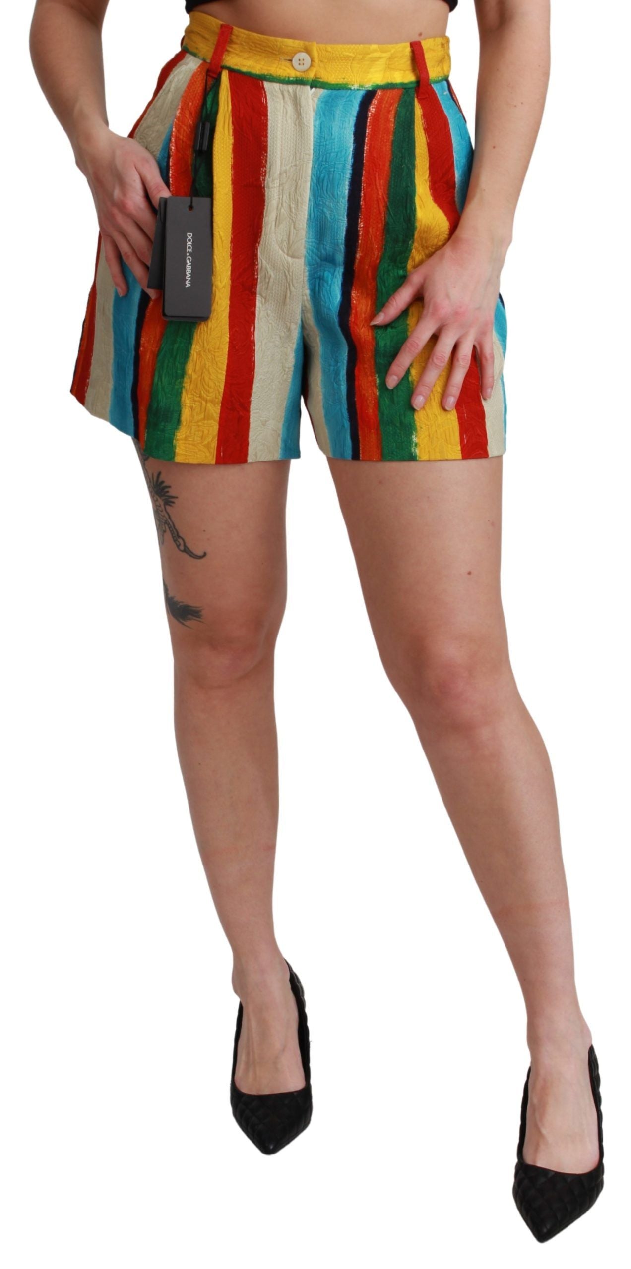 Multicolor Striped High-Waist Shorts - ventzia