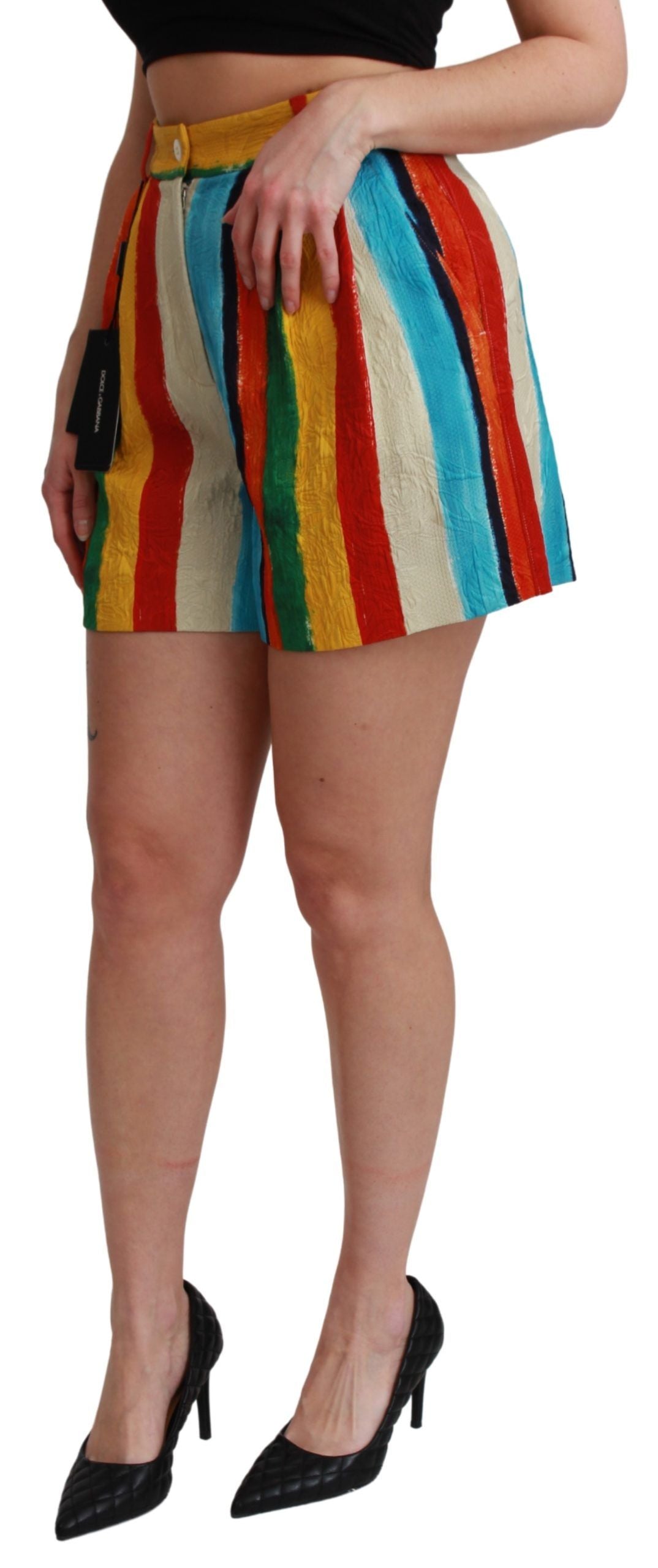 Multicolor Striped High-Waist Shorts - ventzia