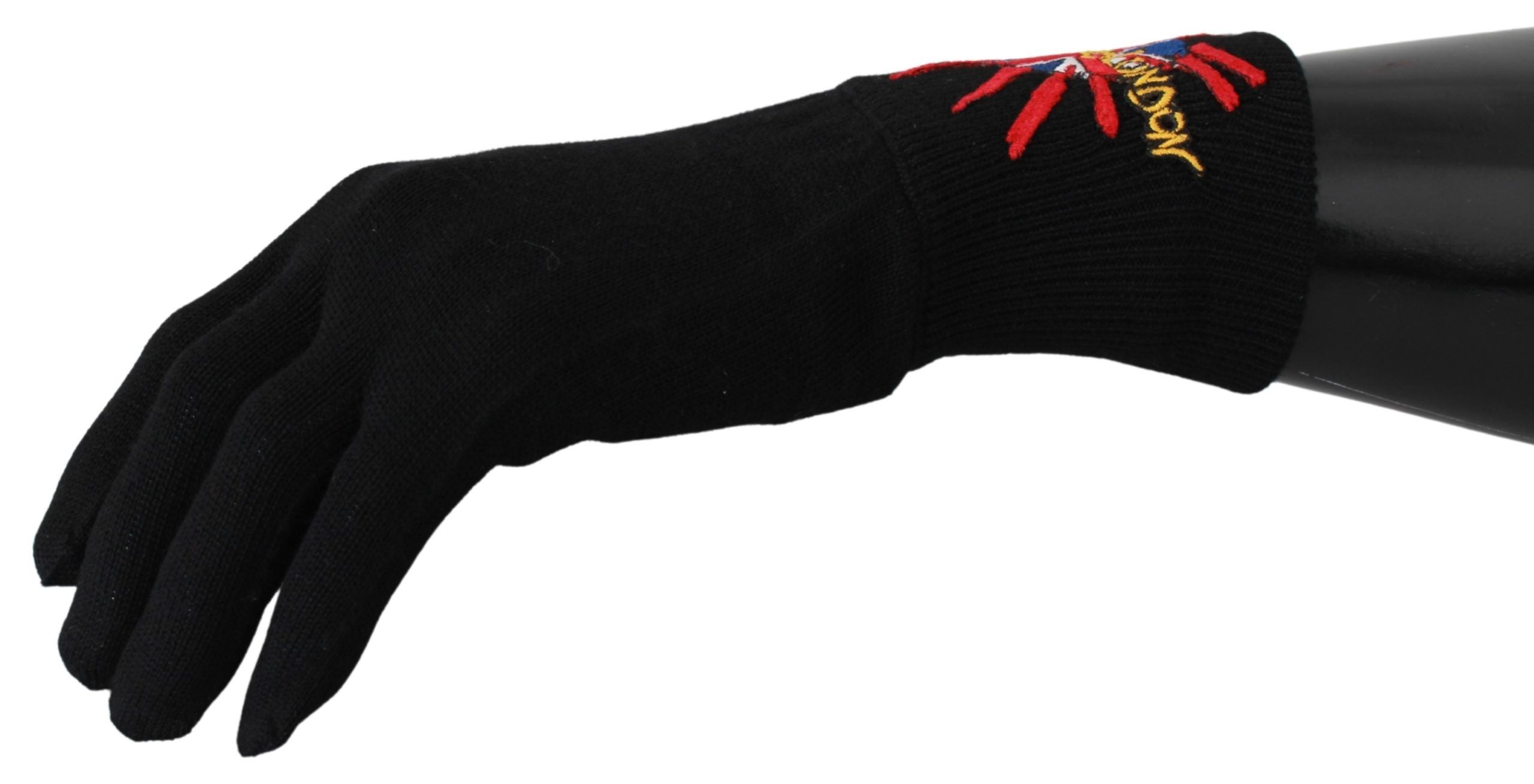 Elegant Black Virgin Wool Unisex Gloves - ventzia