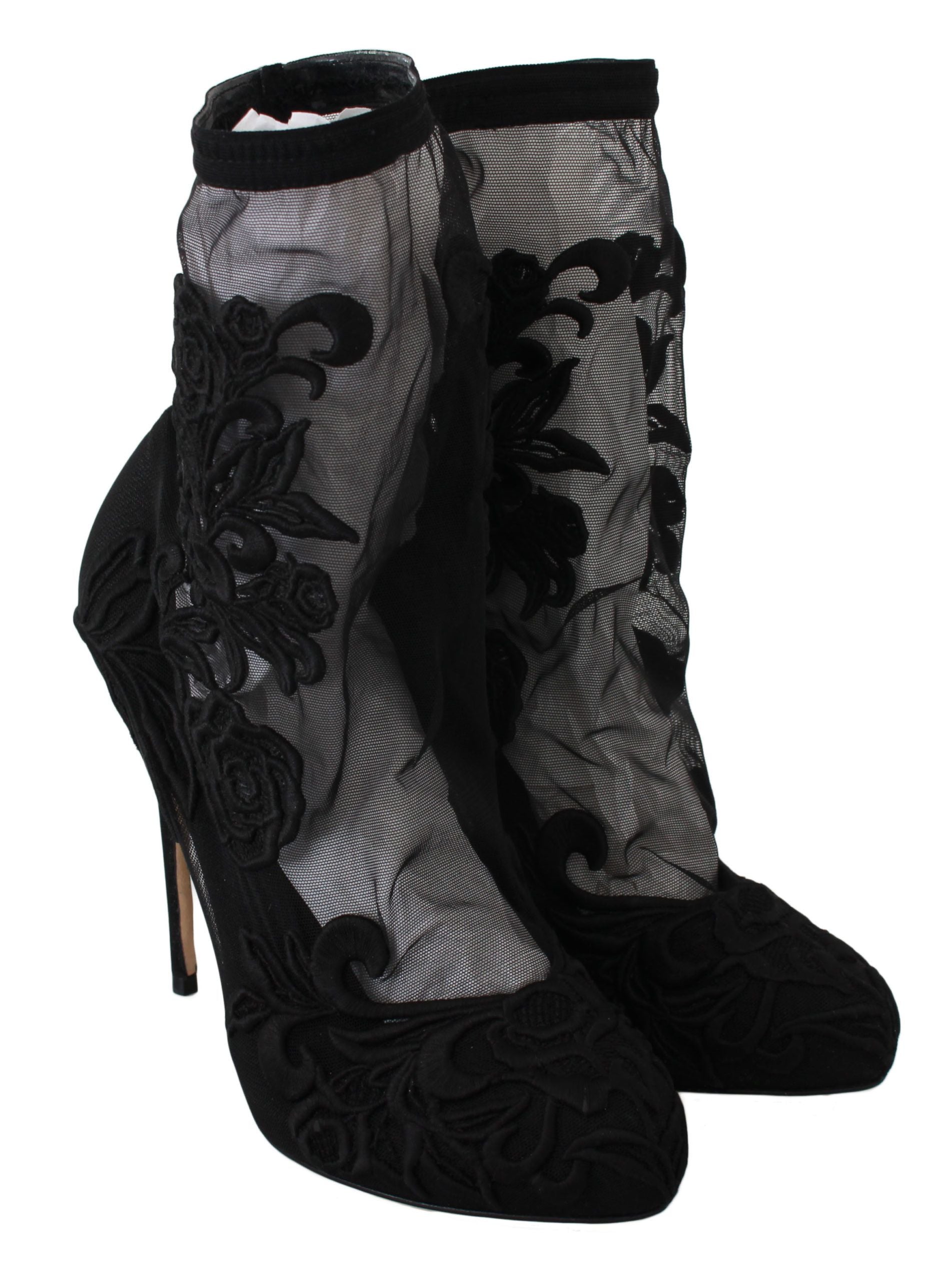 Embroidered Floral Stiletto Socks Booties - ventzia