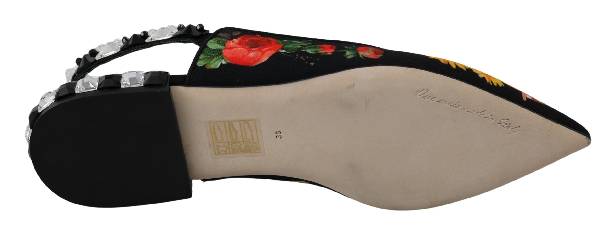 Black Floral Crystal Slingbacks Flats Shoes - ventzia