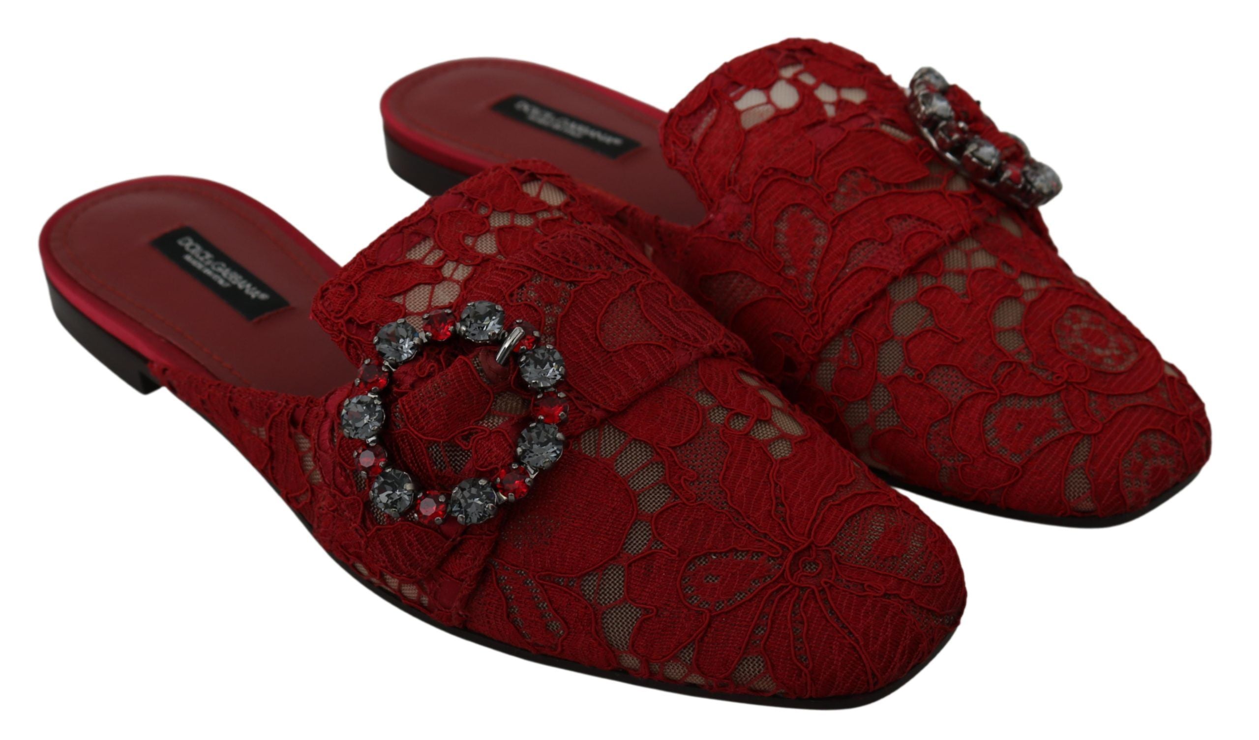Radiant Red Slide Flats with Crystal Embellishments - ventzia