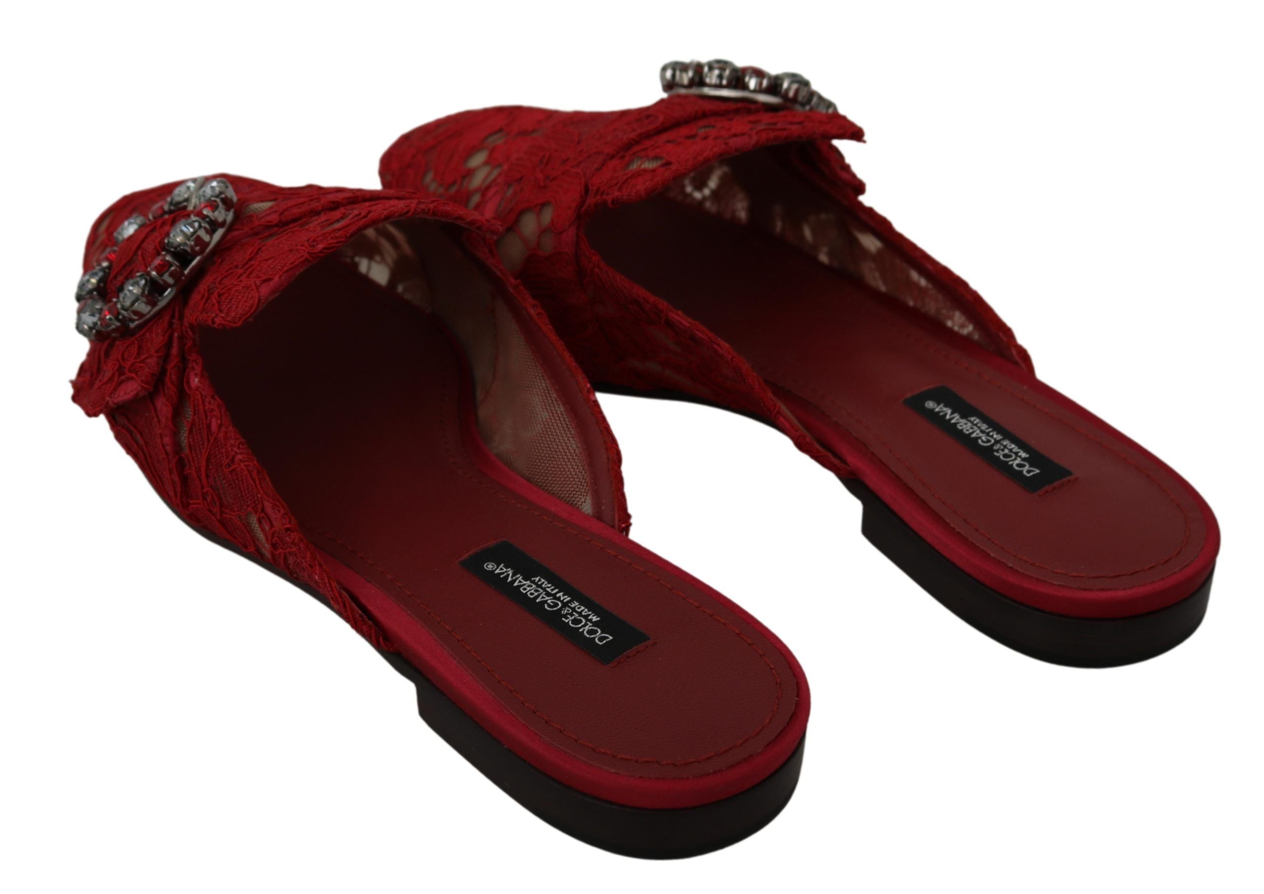 Radiant Red Slide Flats with Crystal Embellishments - ventzia