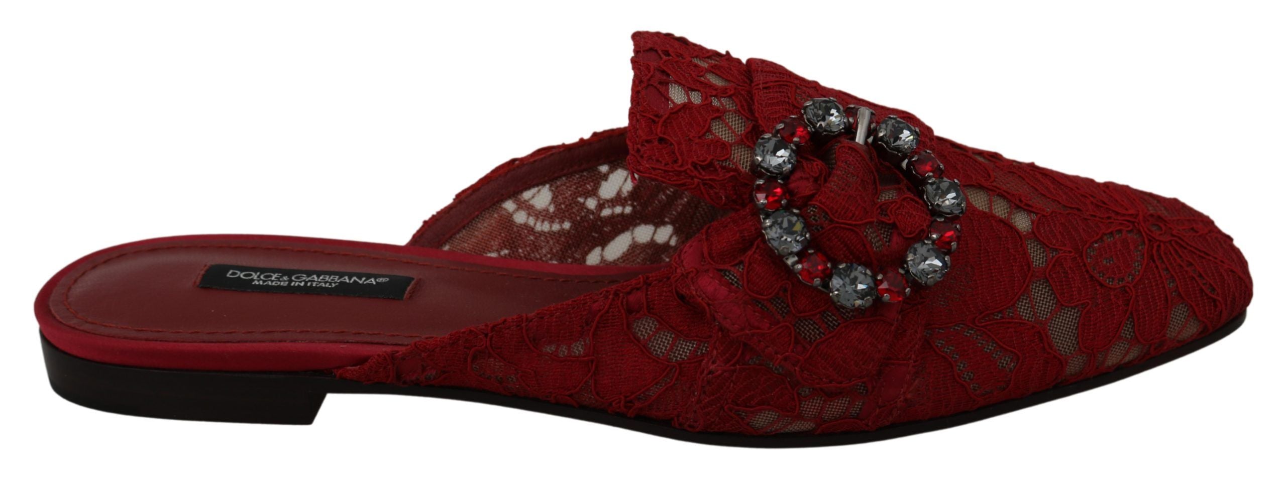 Radiant Red Slide Flats with Crystal Embellishments - ventzia