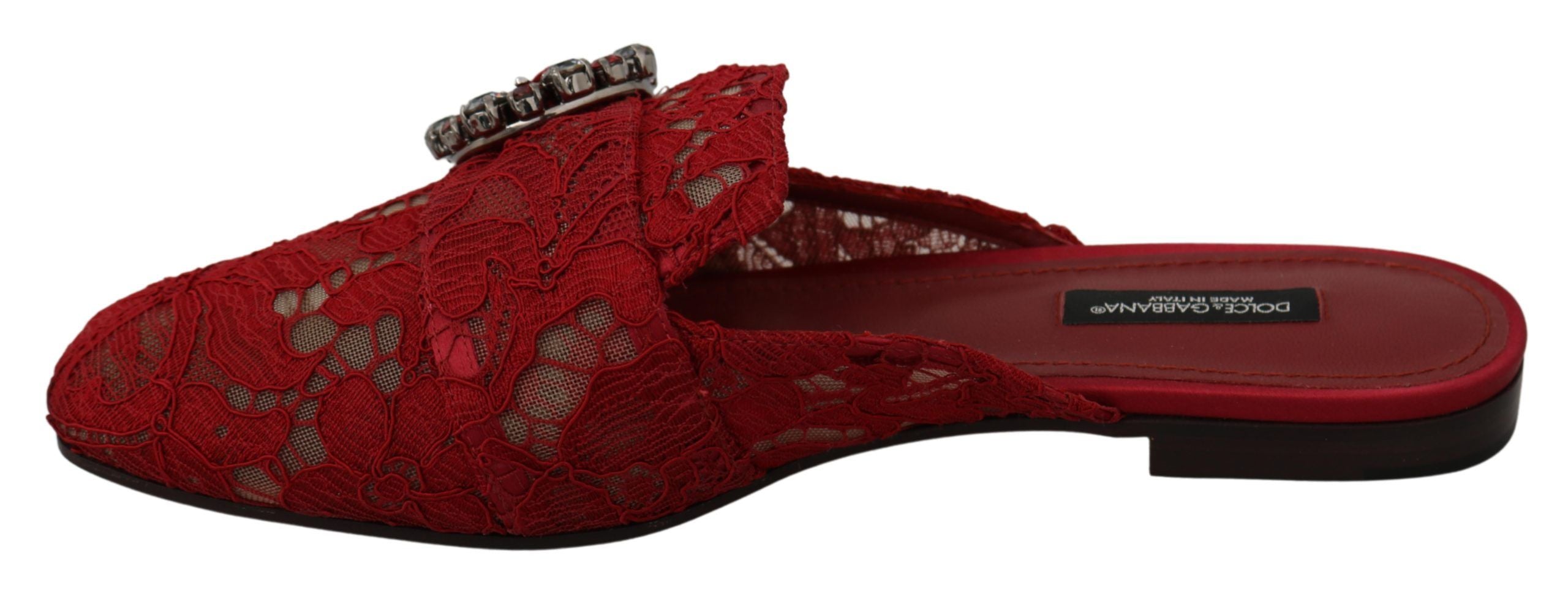 Radiant Red Slide Flats with Crystal Embellishments - ventzia