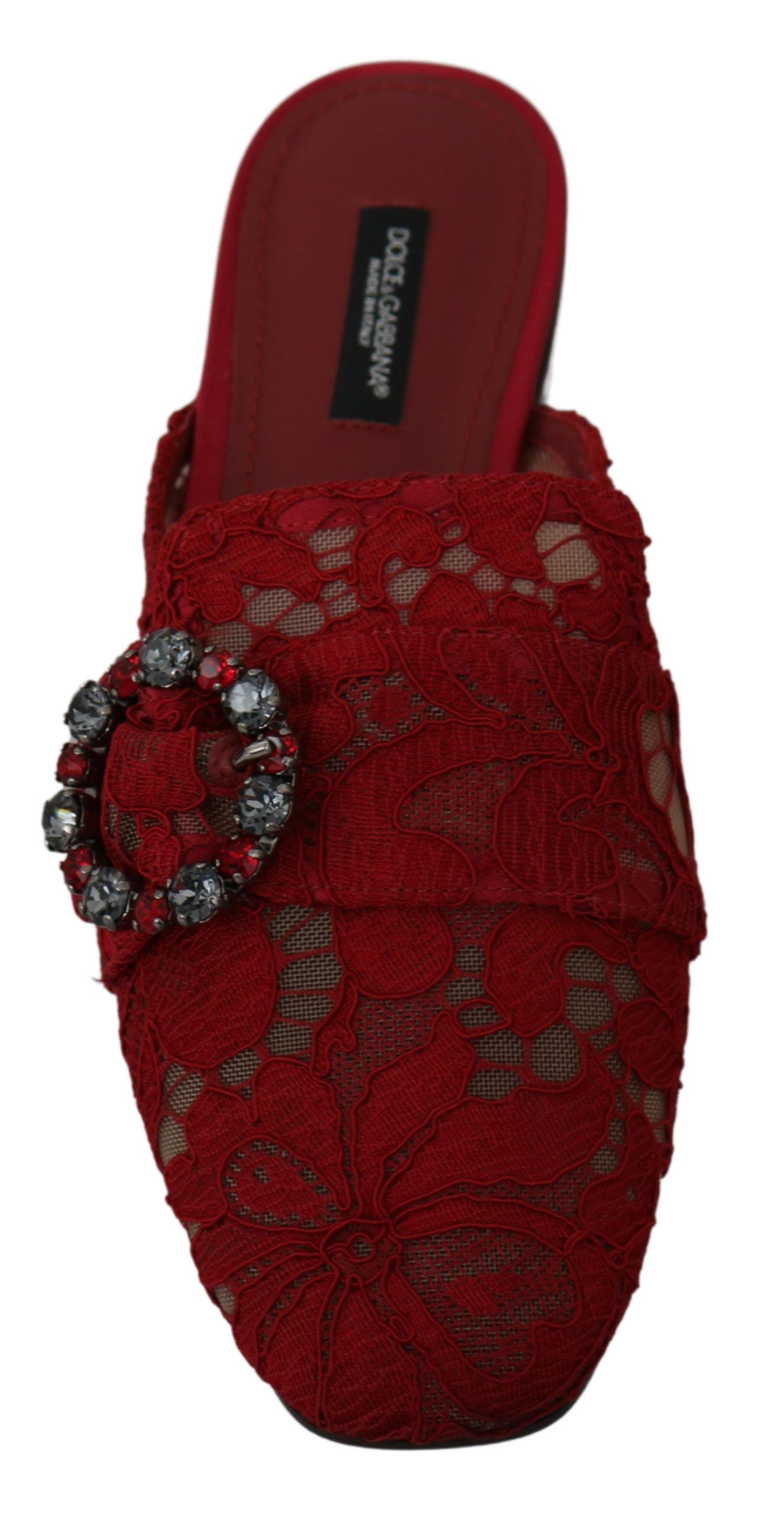 Radiant Red Slide Flats with Crystal Embellishments - ventzia