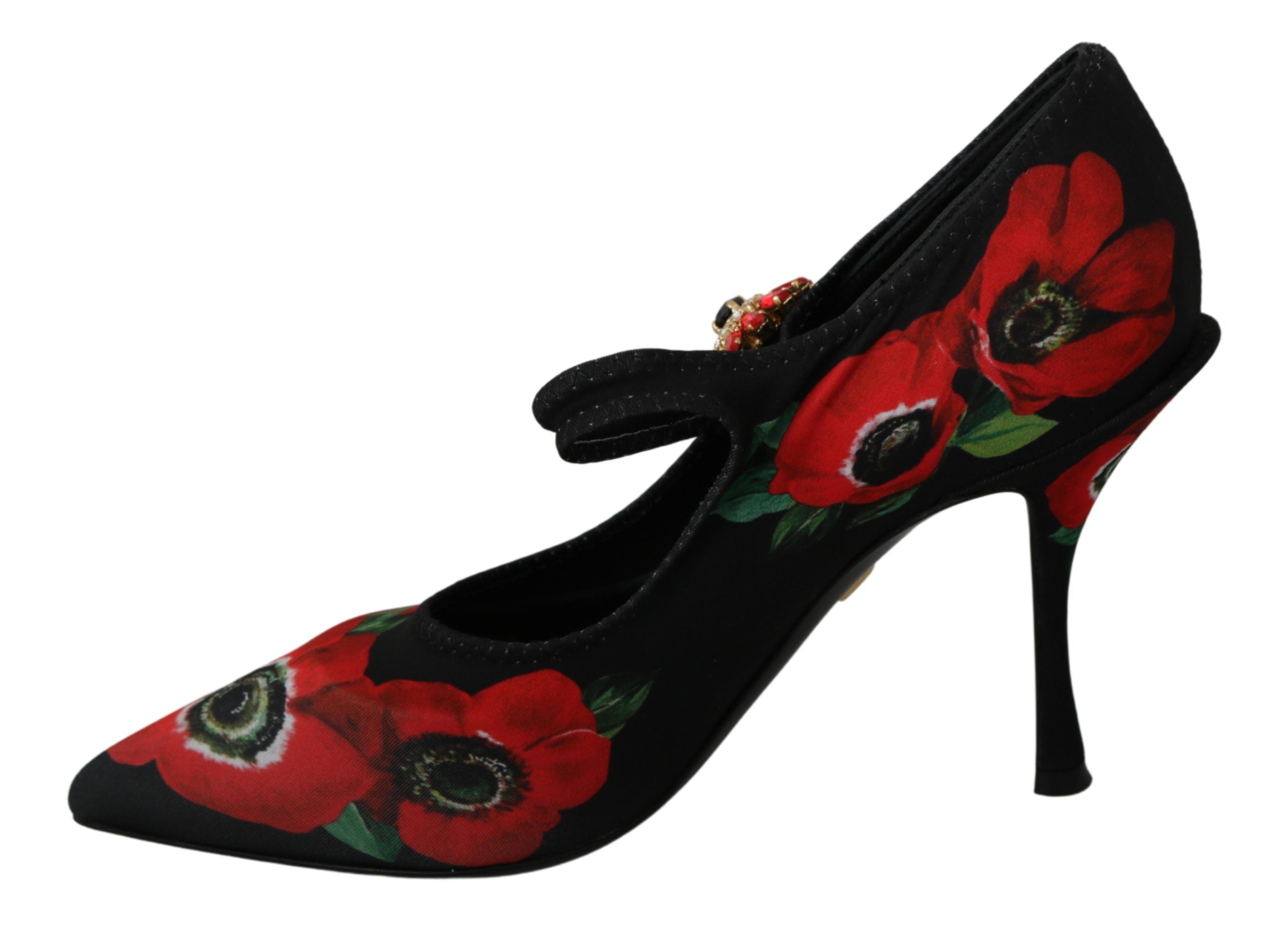 Floral Mary Janes Pumps with Crystal Detail - ventzia