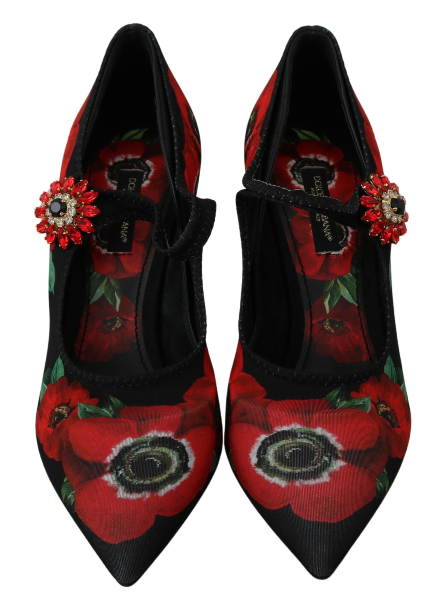 Floral Mary Janes Pumps with Crystal Detail - ventzia