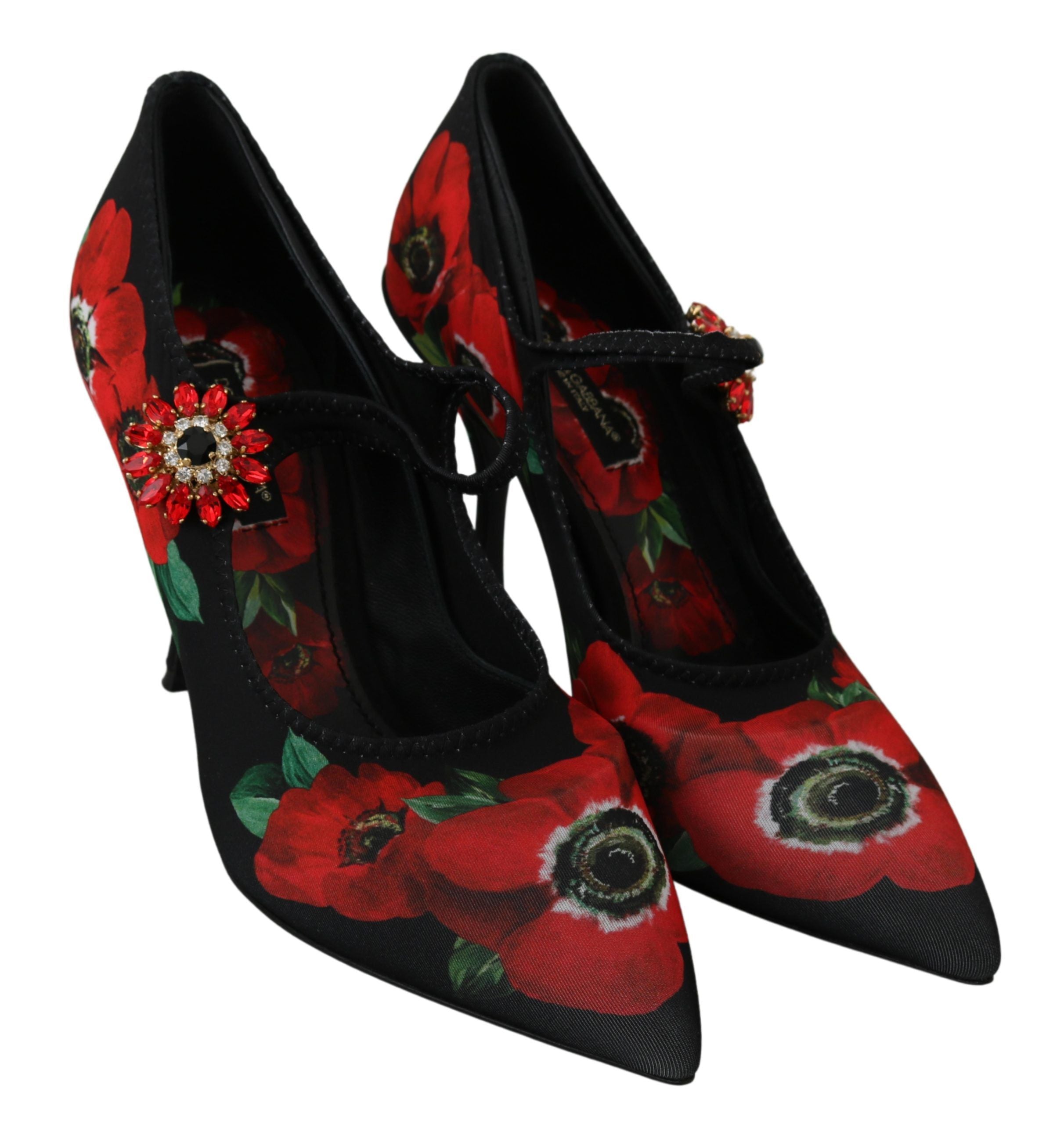 Floral Mary Janes Pumps with Crystal Detail - ventzia