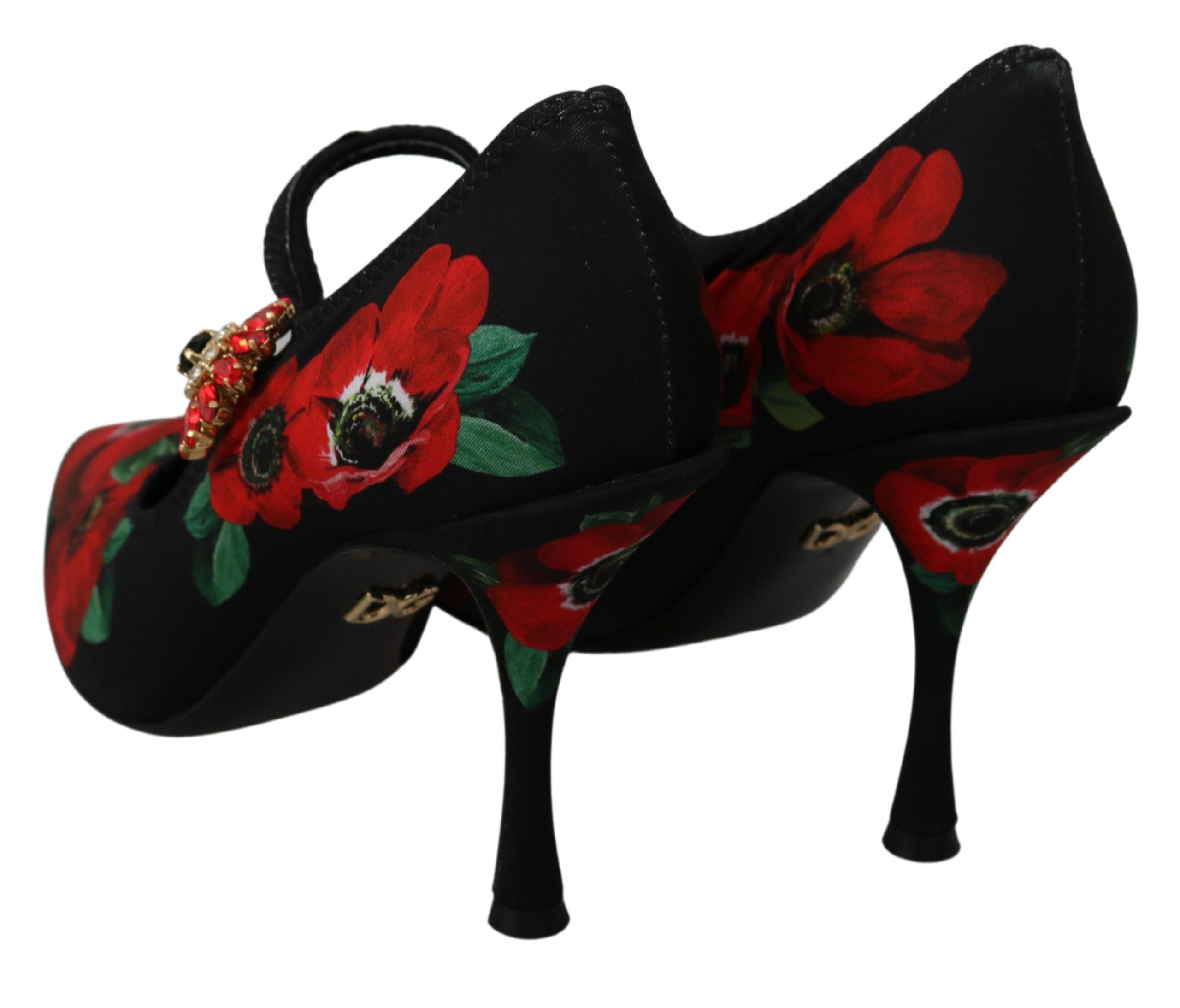 Floral Mary Janes Pumps with Crystal Detail - ventzia