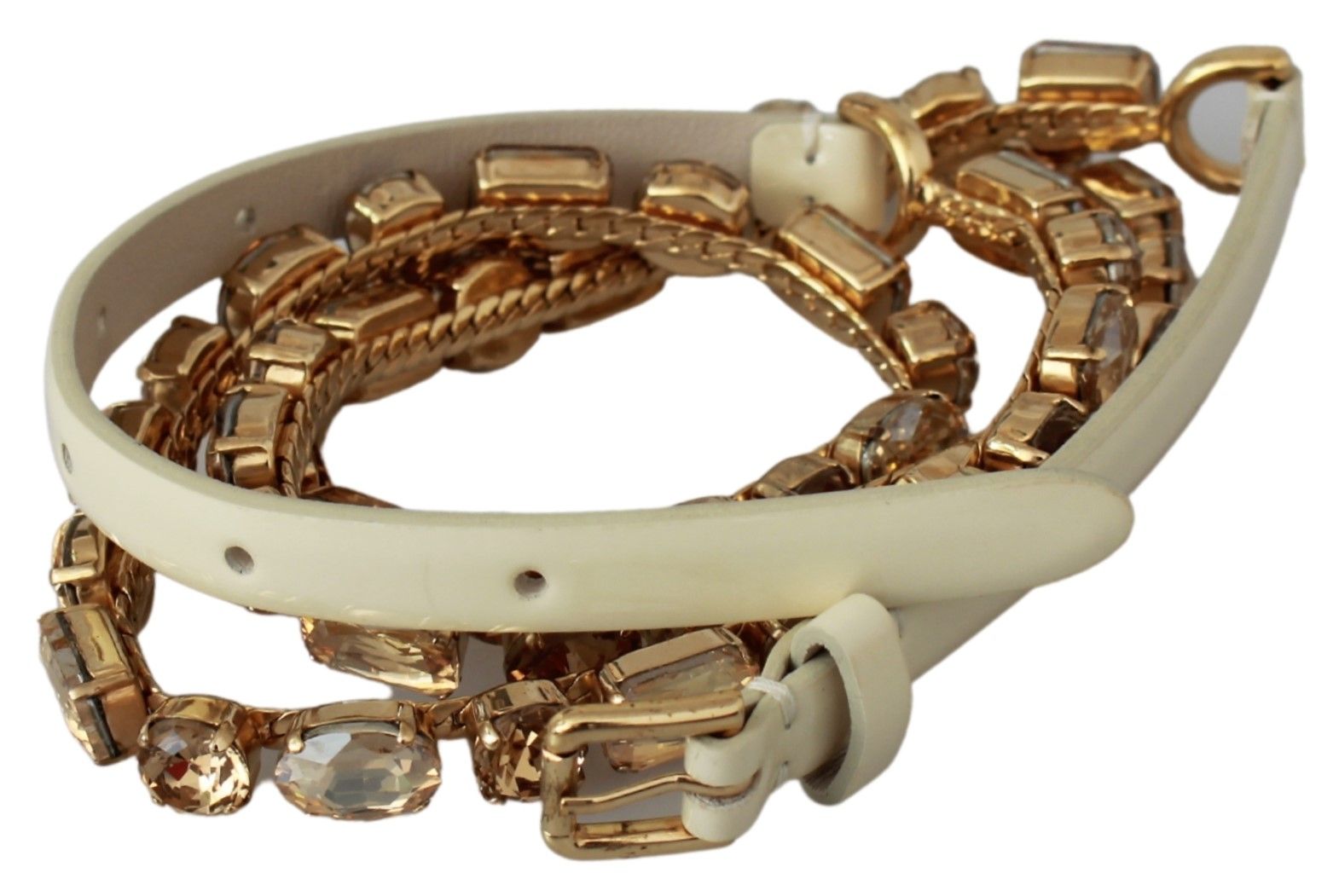 White Leather Crystals Waist Belt - ventzia