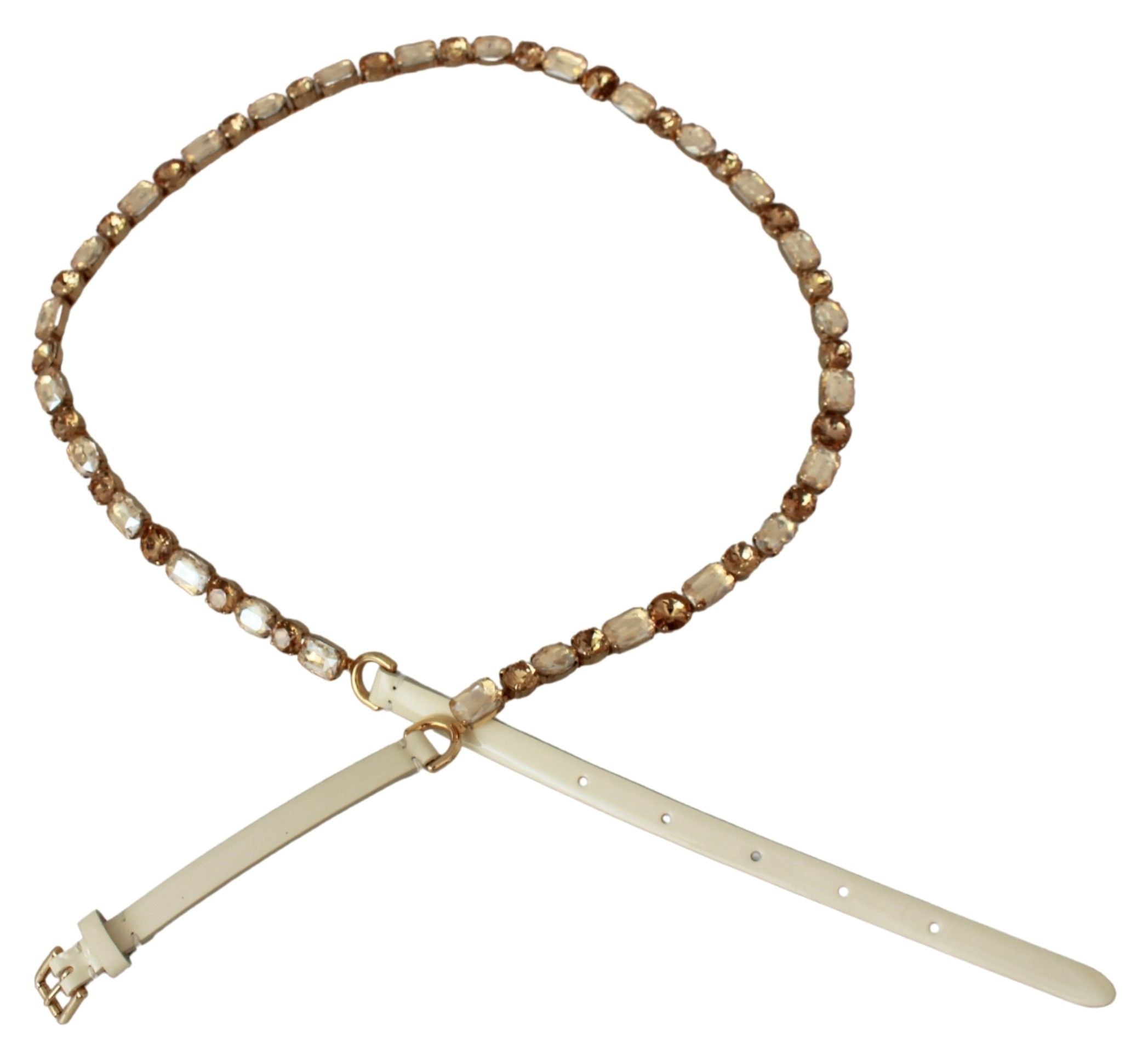 White Leather Crystals Waist Belt - ventzia